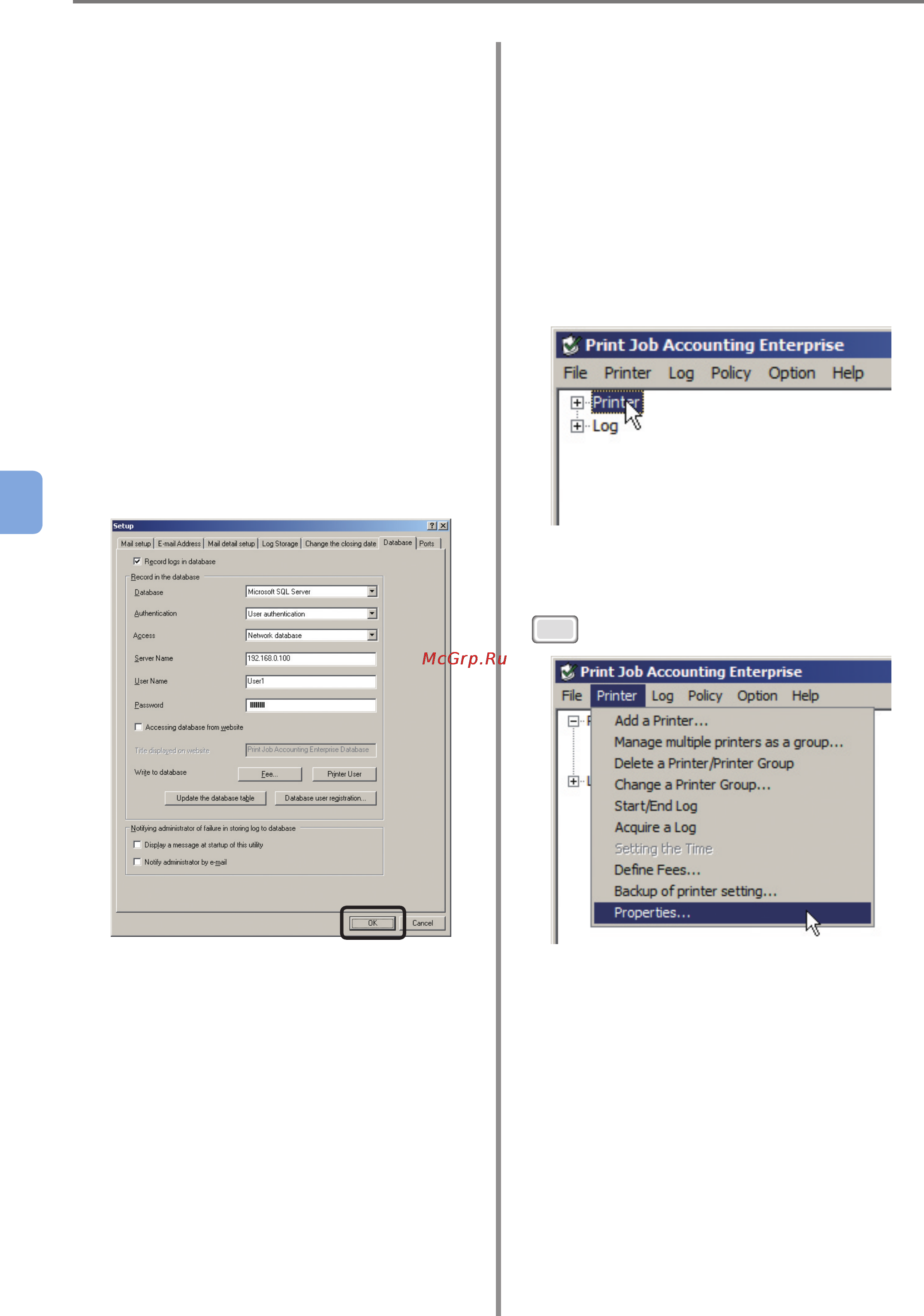 OKI C9800GA MFP [144/239] Setting the printer for recording managed data to the database