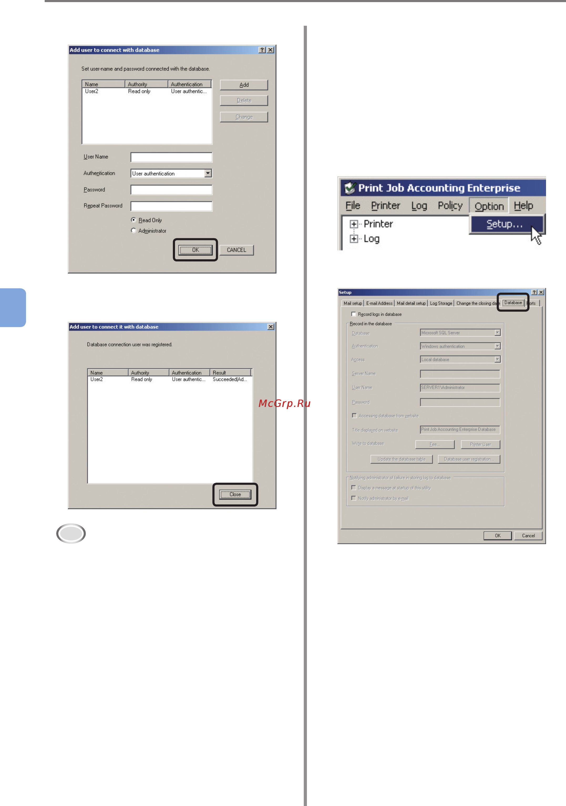 OKI C9800GA MFP [154/239] Changing the permissions for database connection users