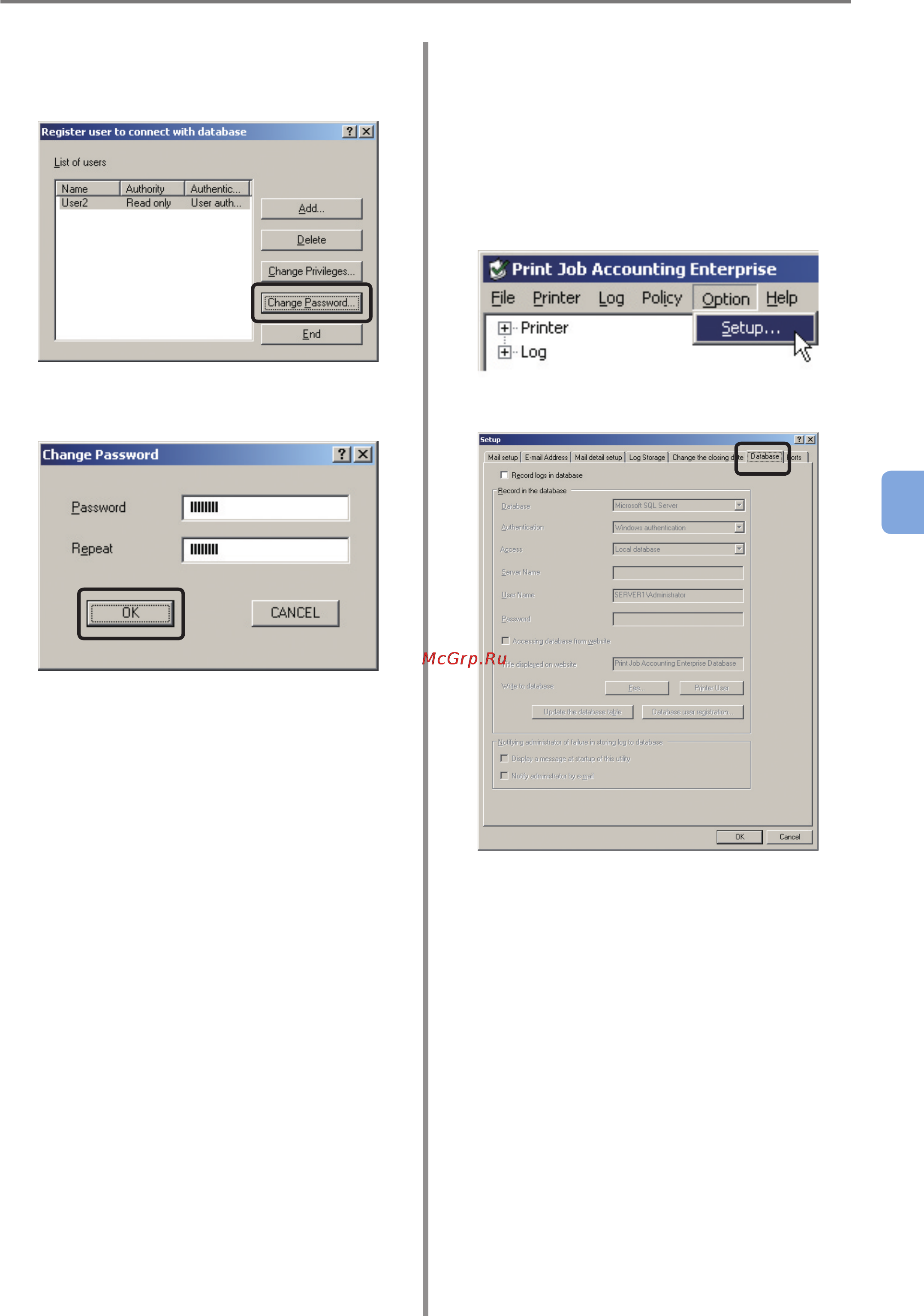 OKI C9800GA MFP [157/239] Deleting database connection users