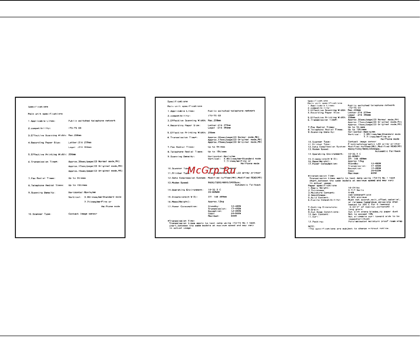Panasonic KX-FLB753RU [87/92] Технические характеристики