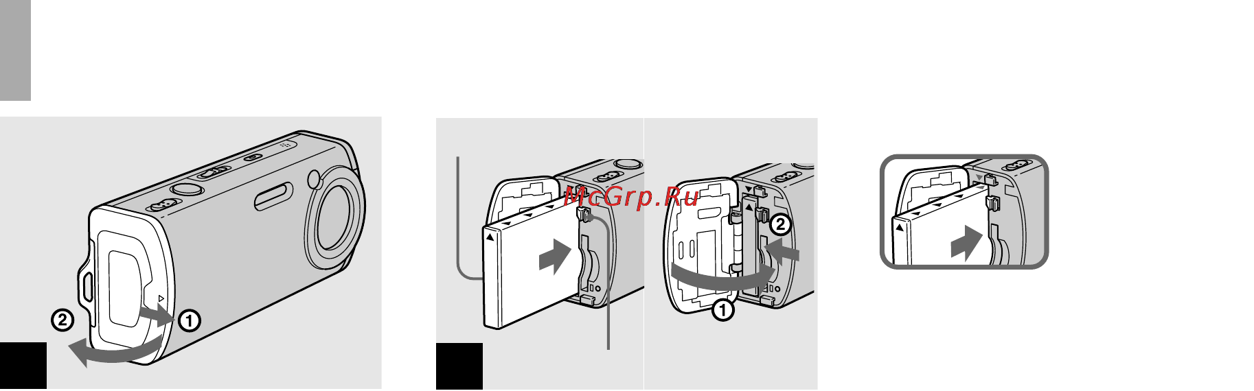 Sony Cyber-Shot DSC-L1 [14/280] Блок а затем закройте крышку отсека для батареи платы памяти memory stick duo