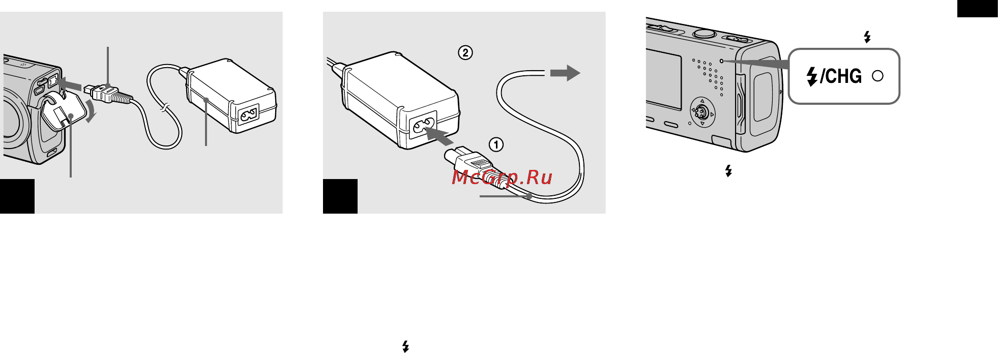 Sony Cyber-Shot DSC-L1 [15/280] Шнур к сетевому адаптеру переменного тока а затем к сетевой розетке