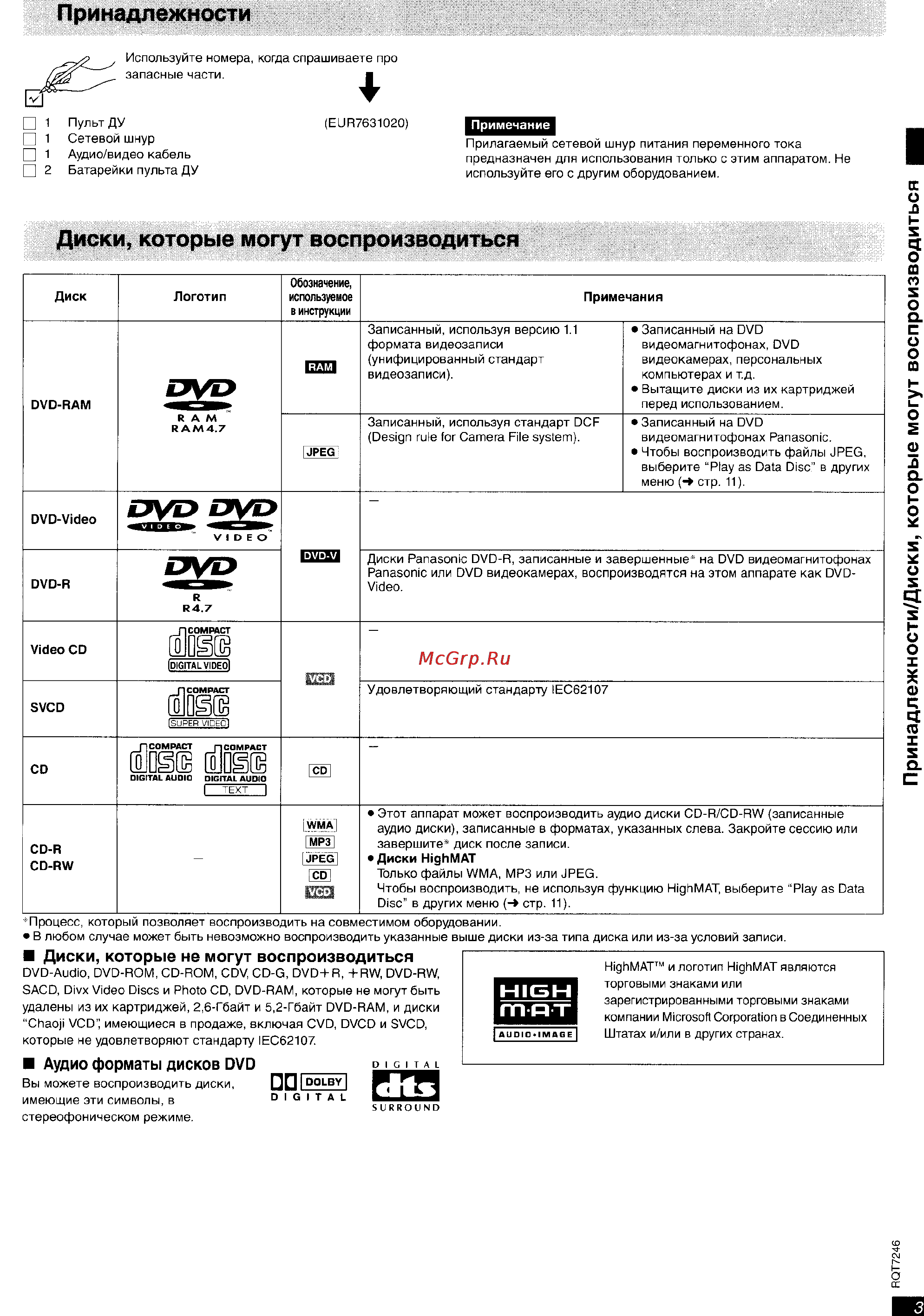 Panasonic DVD-S27 [3/16] Диски которые могут воспроизводиться