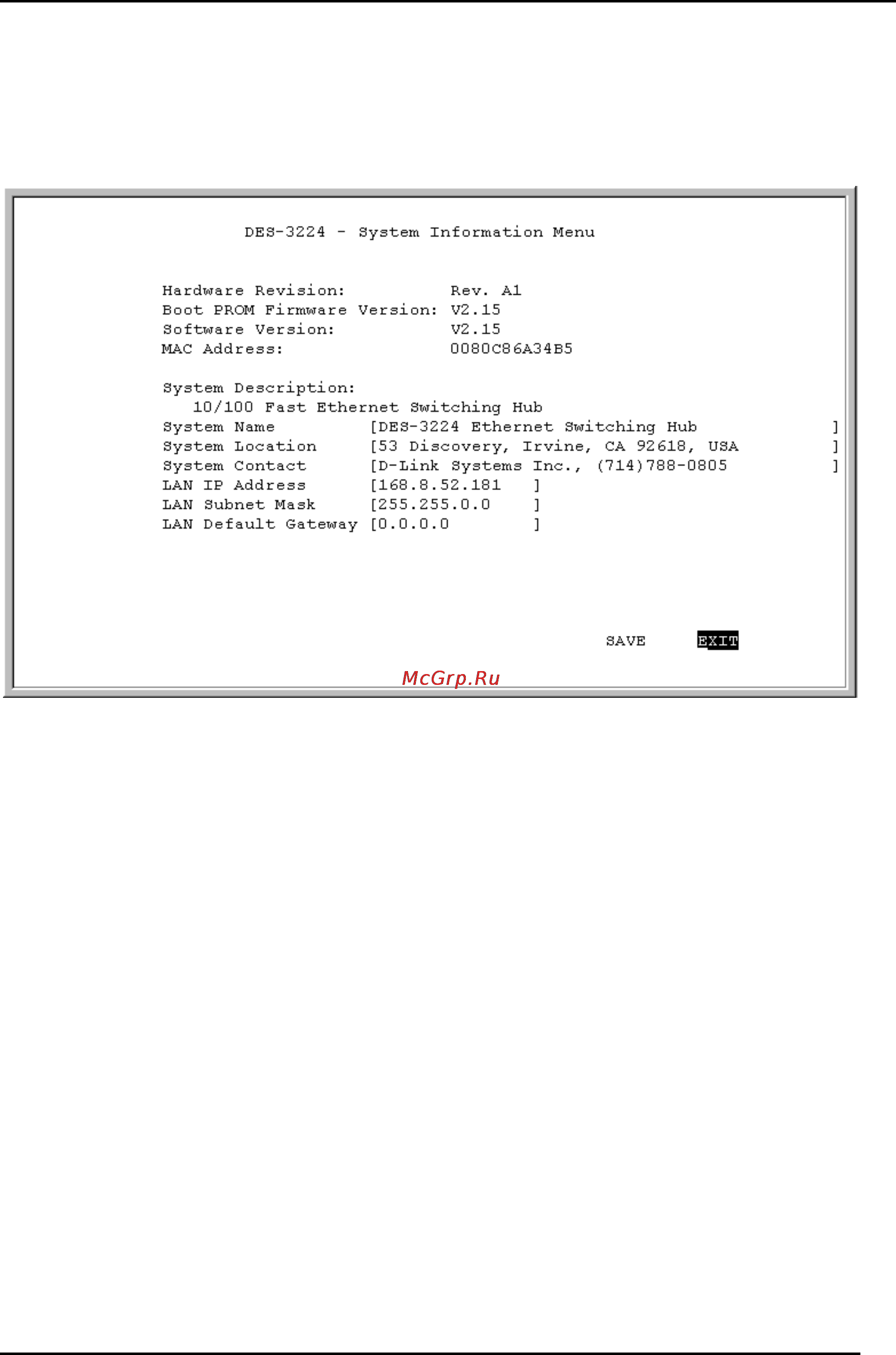 D-Link DFE-904 [33/75] System information menu