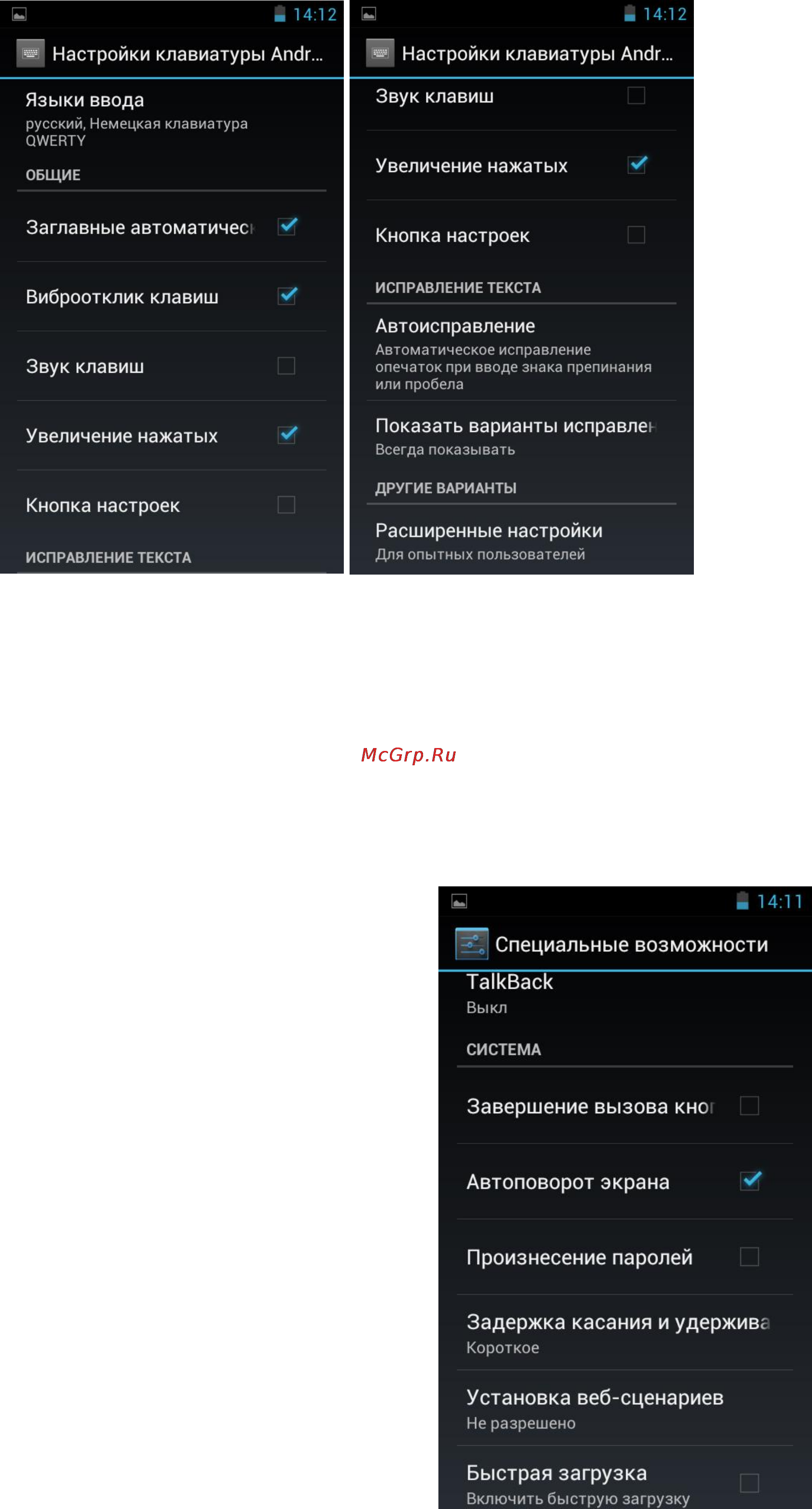 Explay SURFER 8.31 3G [80/83] Настройки специальных возможностей