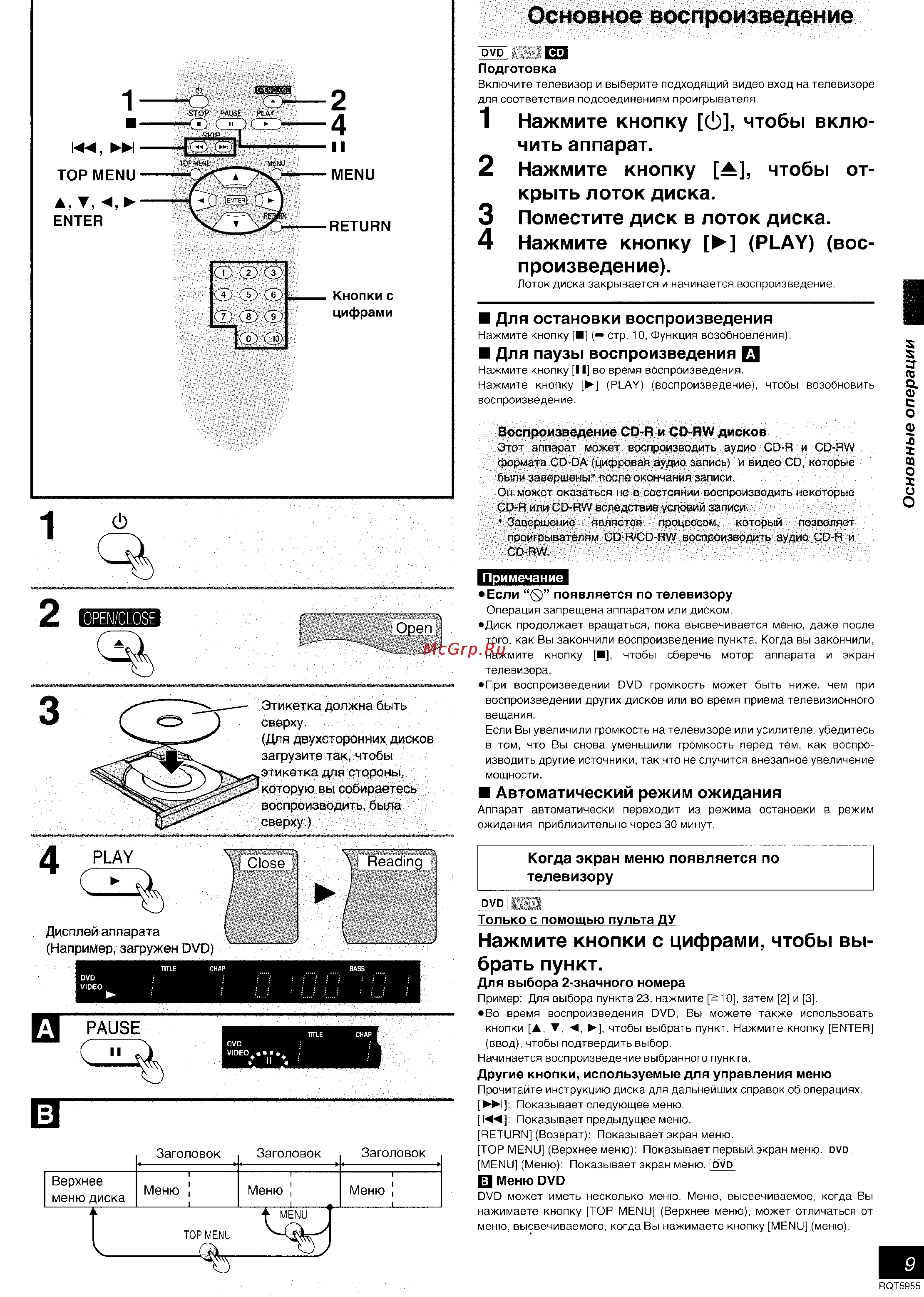 Panasonic DVD-RV31 [9/28] Основное воспроизведение