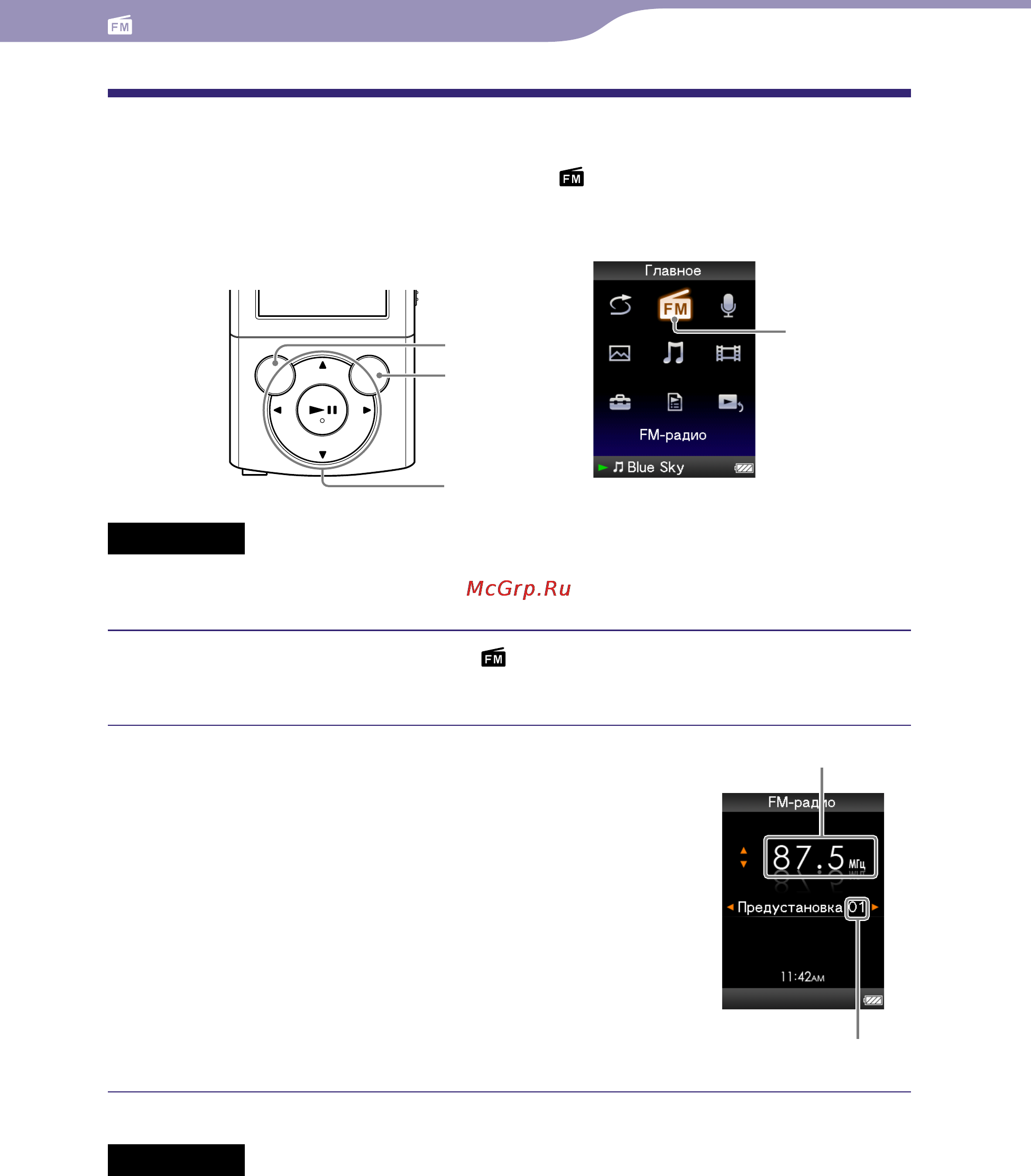 Sony NWZ-E444 8Gb Black [66/133] Прослушивание и запись fm радио