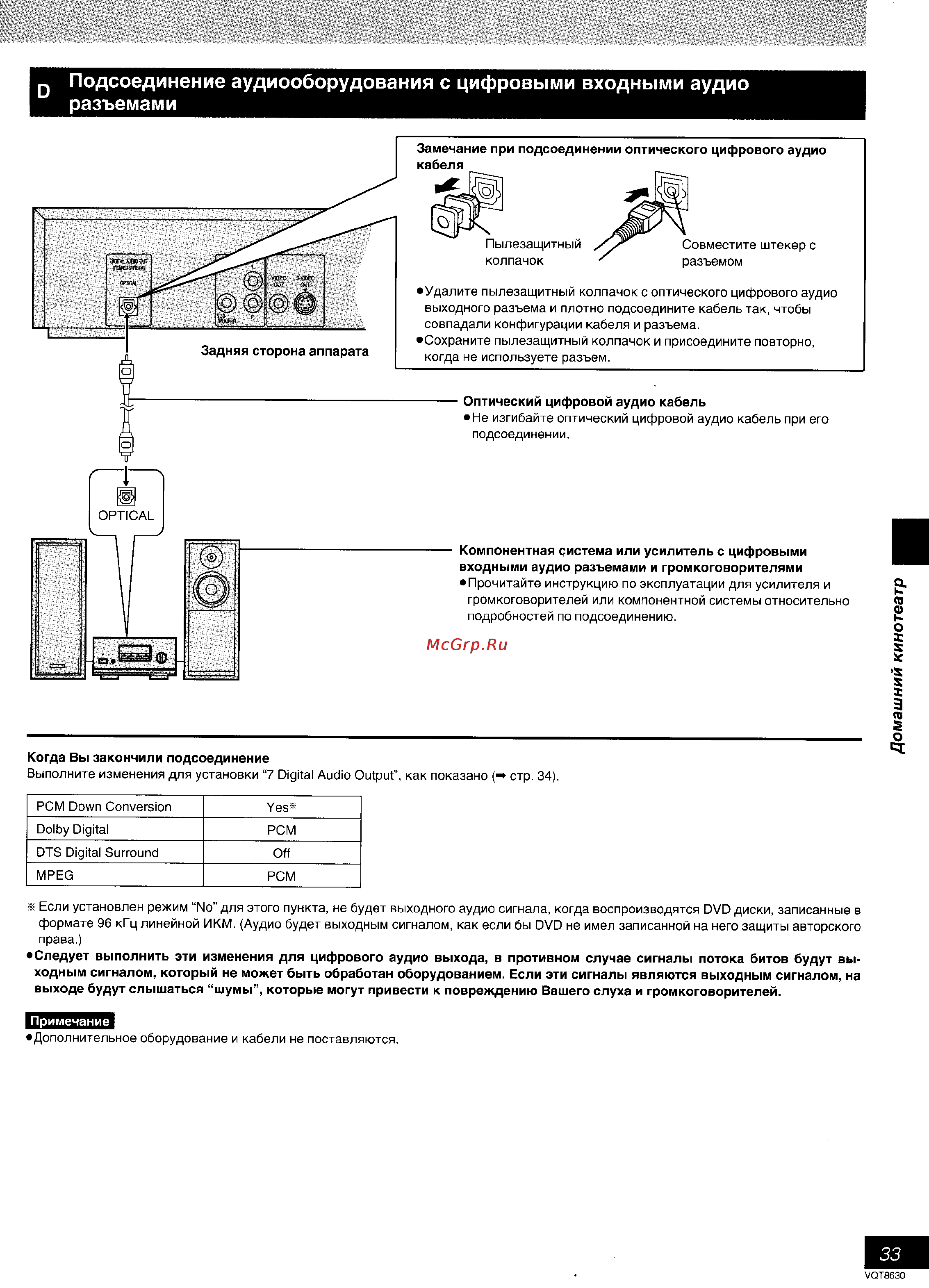 Panasonic DVD-RV20 [33/39] Подсоединение аудиооборудования с цифровыми входными аудио
