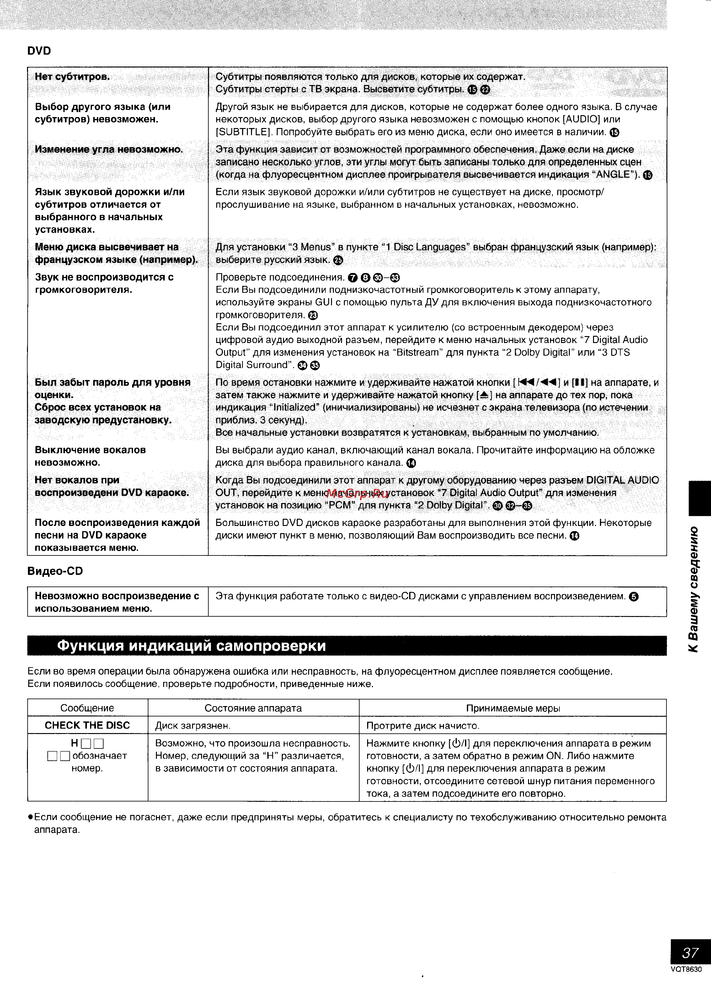 Panasonic DVD-RV20 [37/39] Функция индикаций самопроверки