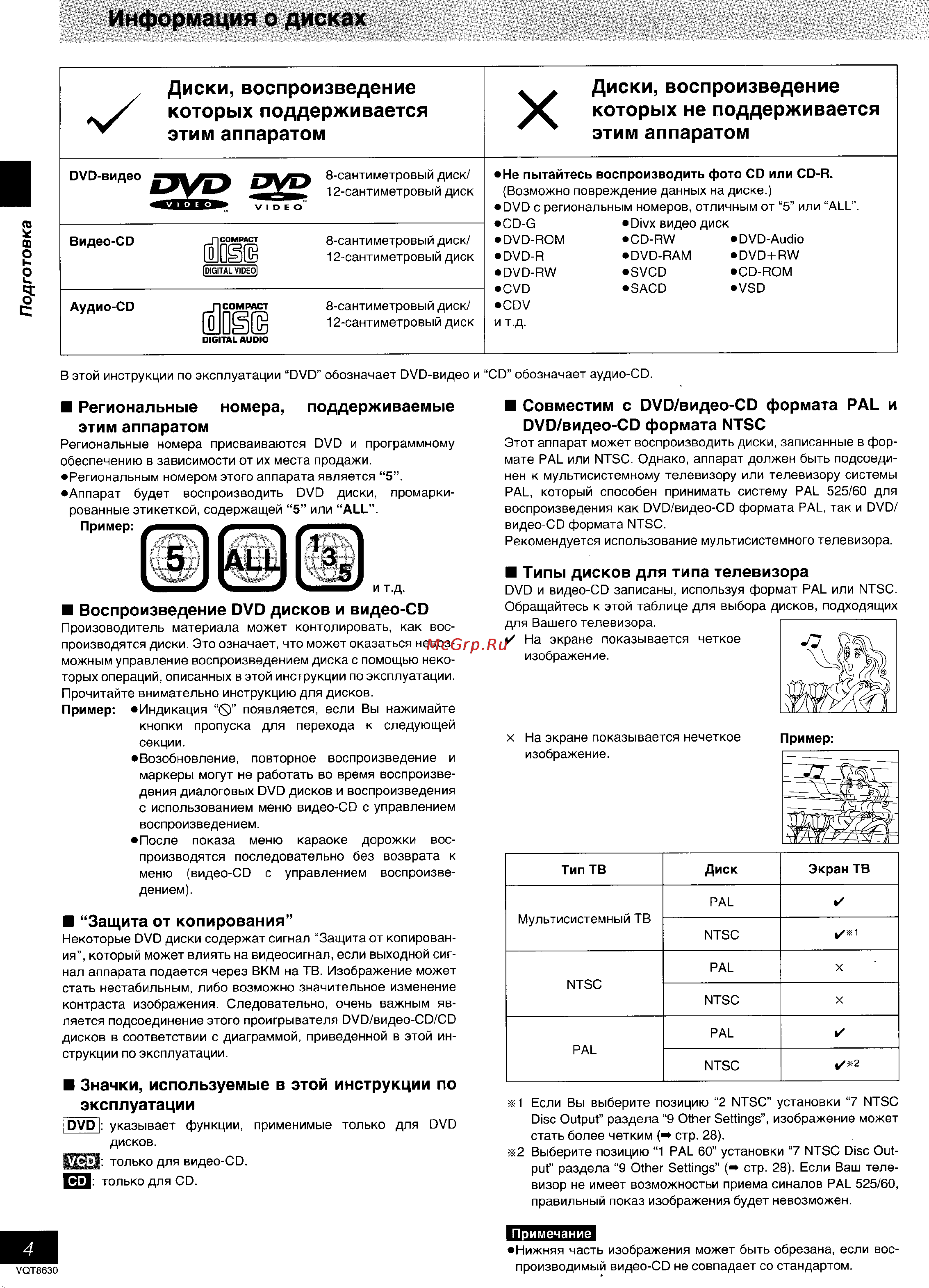 Panasonic DVD-RV20 [4/39] Диски воспроизведение которых поддерживается этим аппаратом