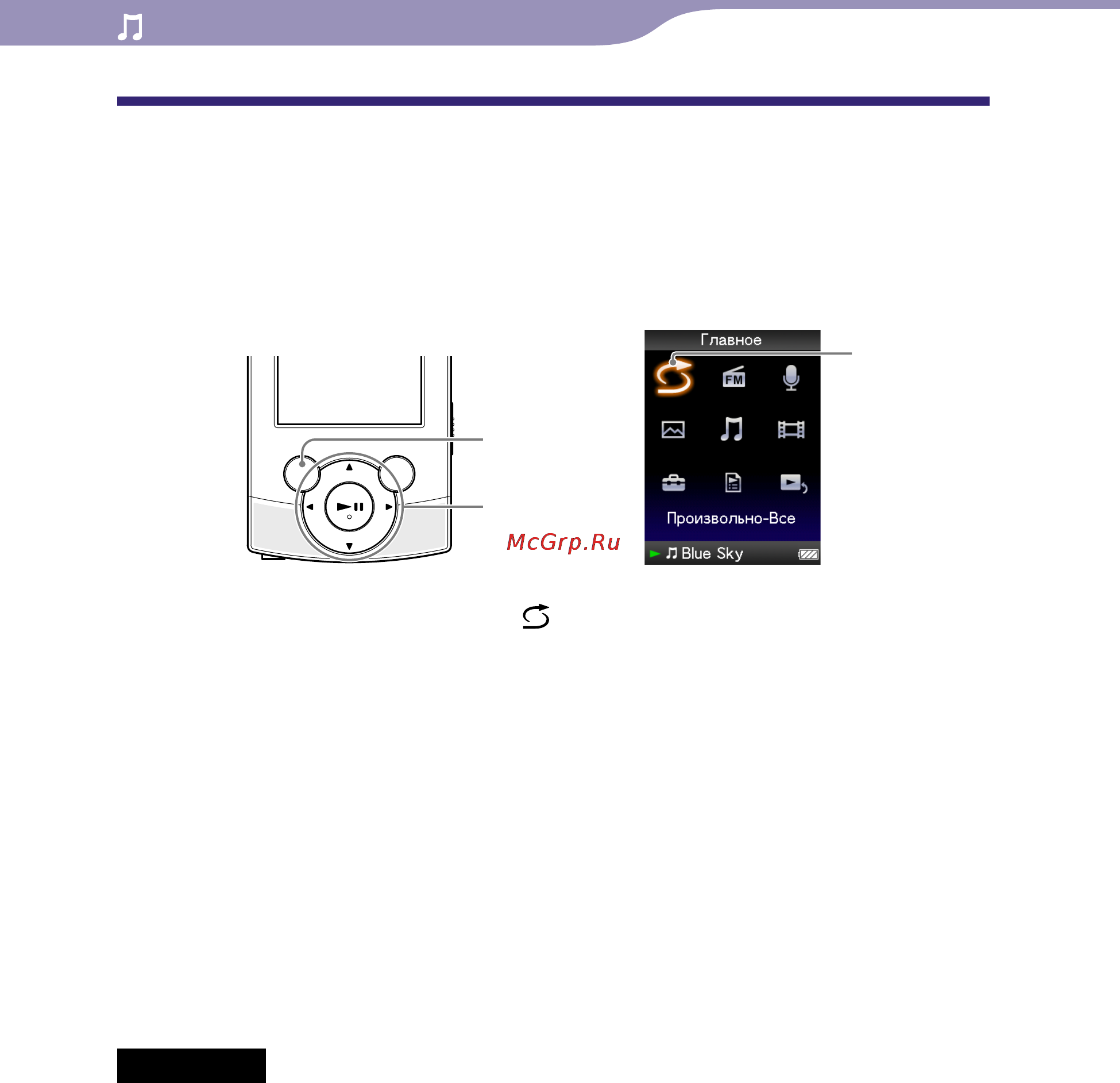 Sony NWZ-S544 8Gb Black [41/133] Воспроизведение всех композиций в случайном порядке
