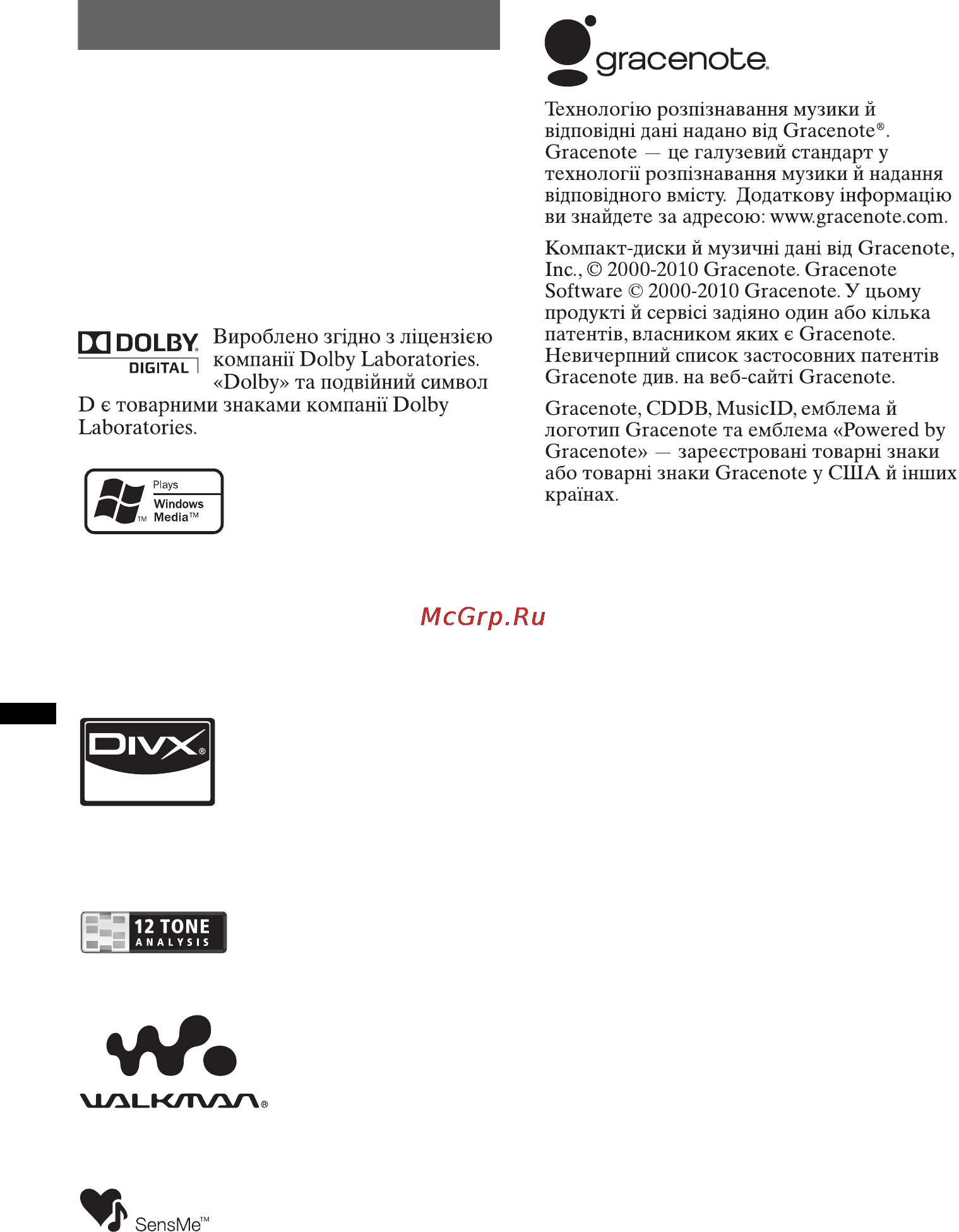 Sony XAV-E60 [78/144] Авторські права