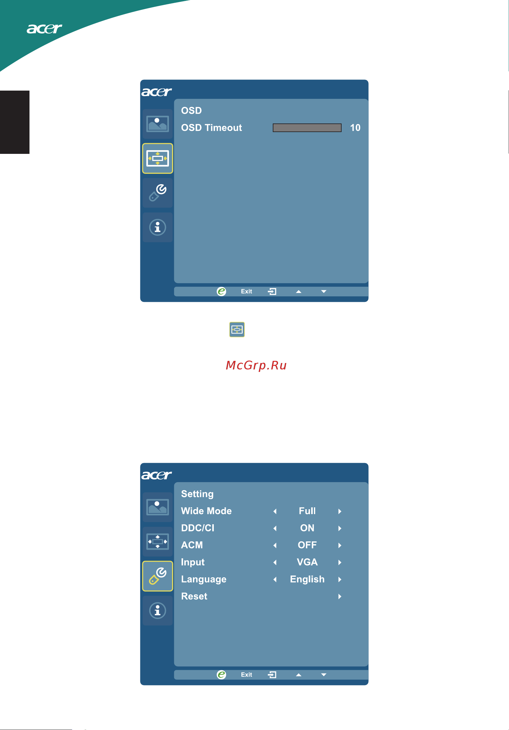 Acer S230HLBBD [24/27] Русский