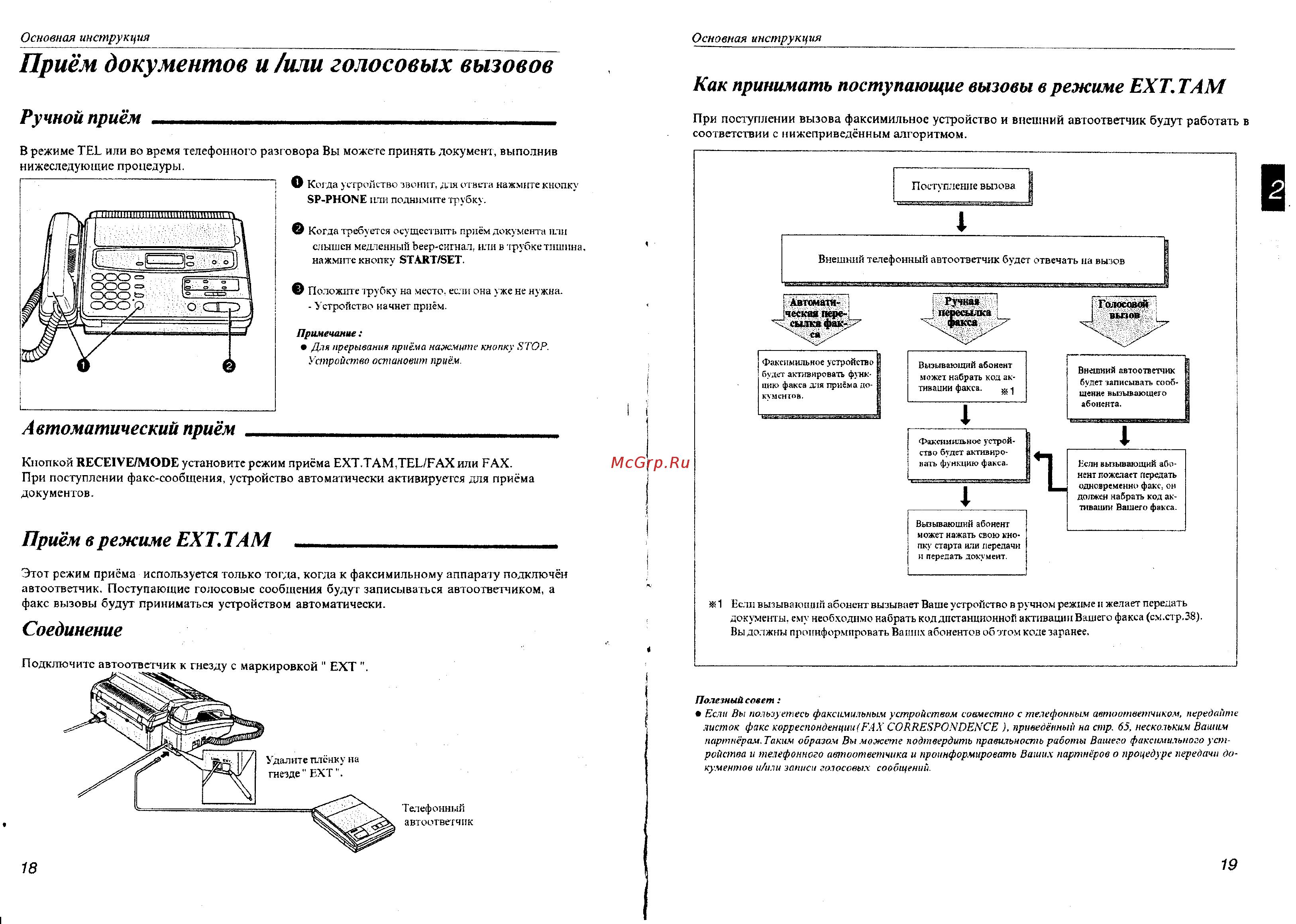 Panasonic KX-F500 [10/33] Приём документов и или голосовых вызовов