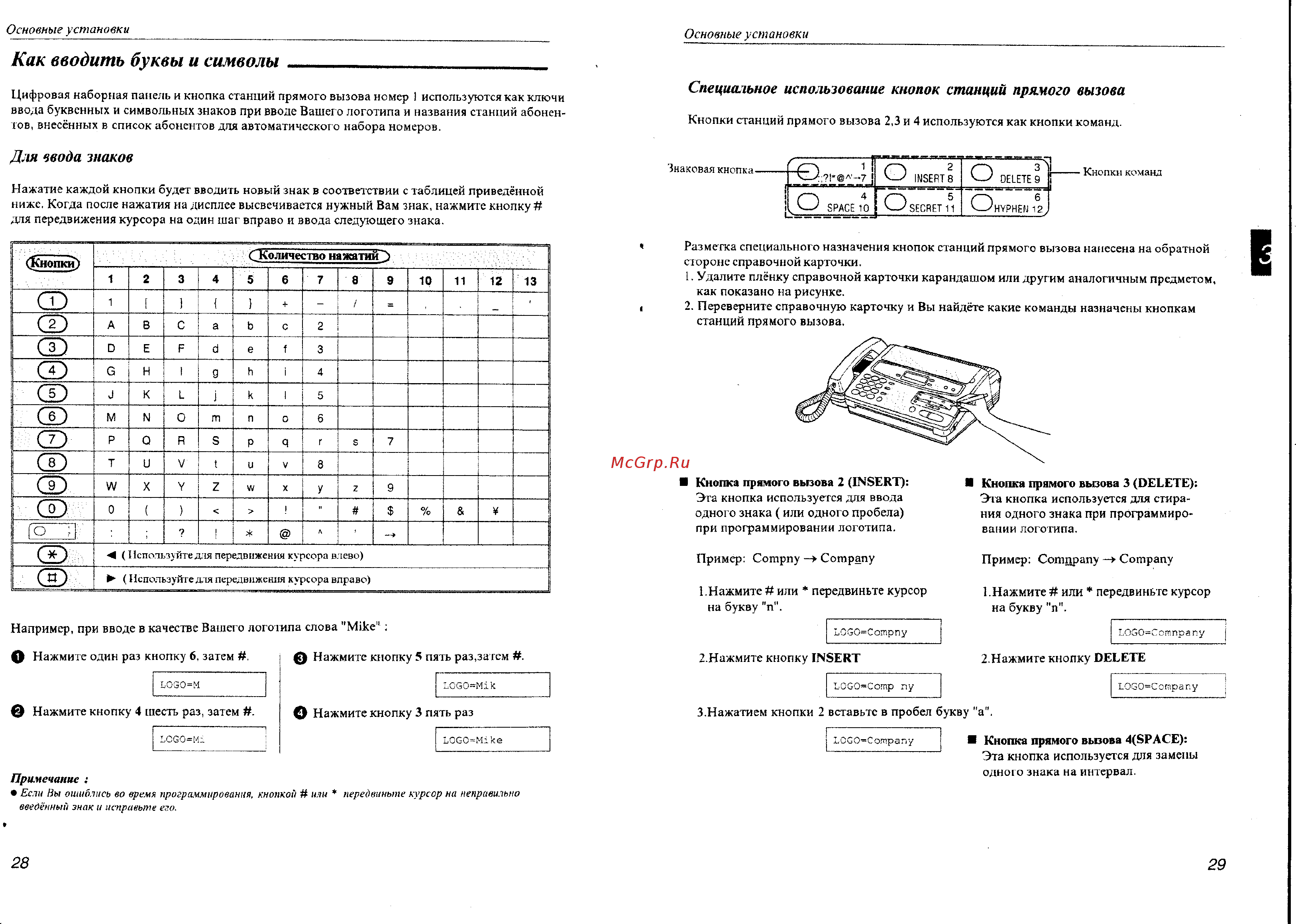 Panasonic KX-F550 [15/33] Как вводить буквы и символы