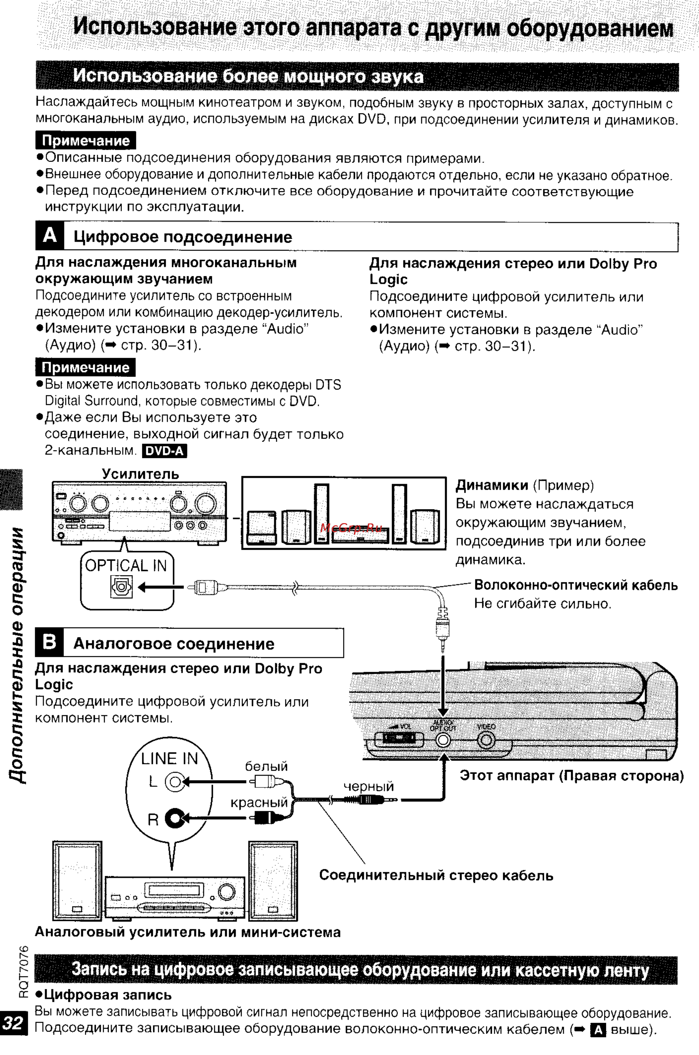 Panasonic DVD-LS5 [32/36] Использование этого аппарата с другим оборудованием