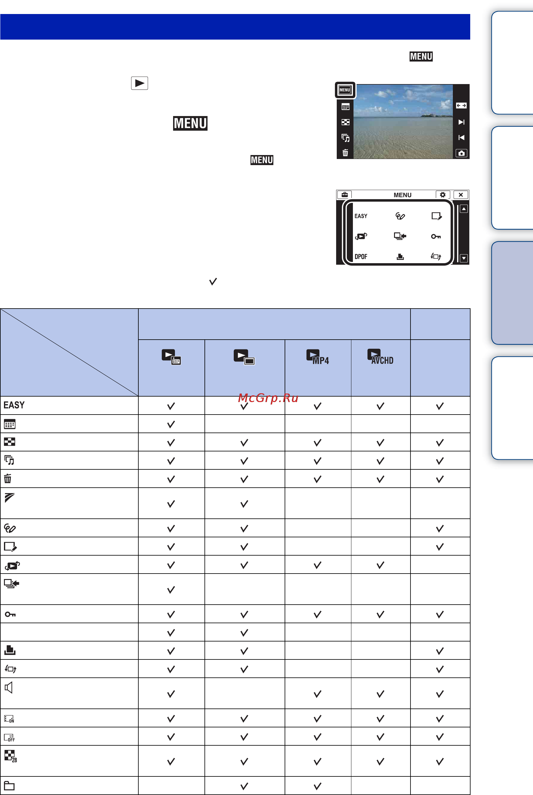 Sony Cyber-Shot DSC-TX7 [14/182] Пункты menu просмотр