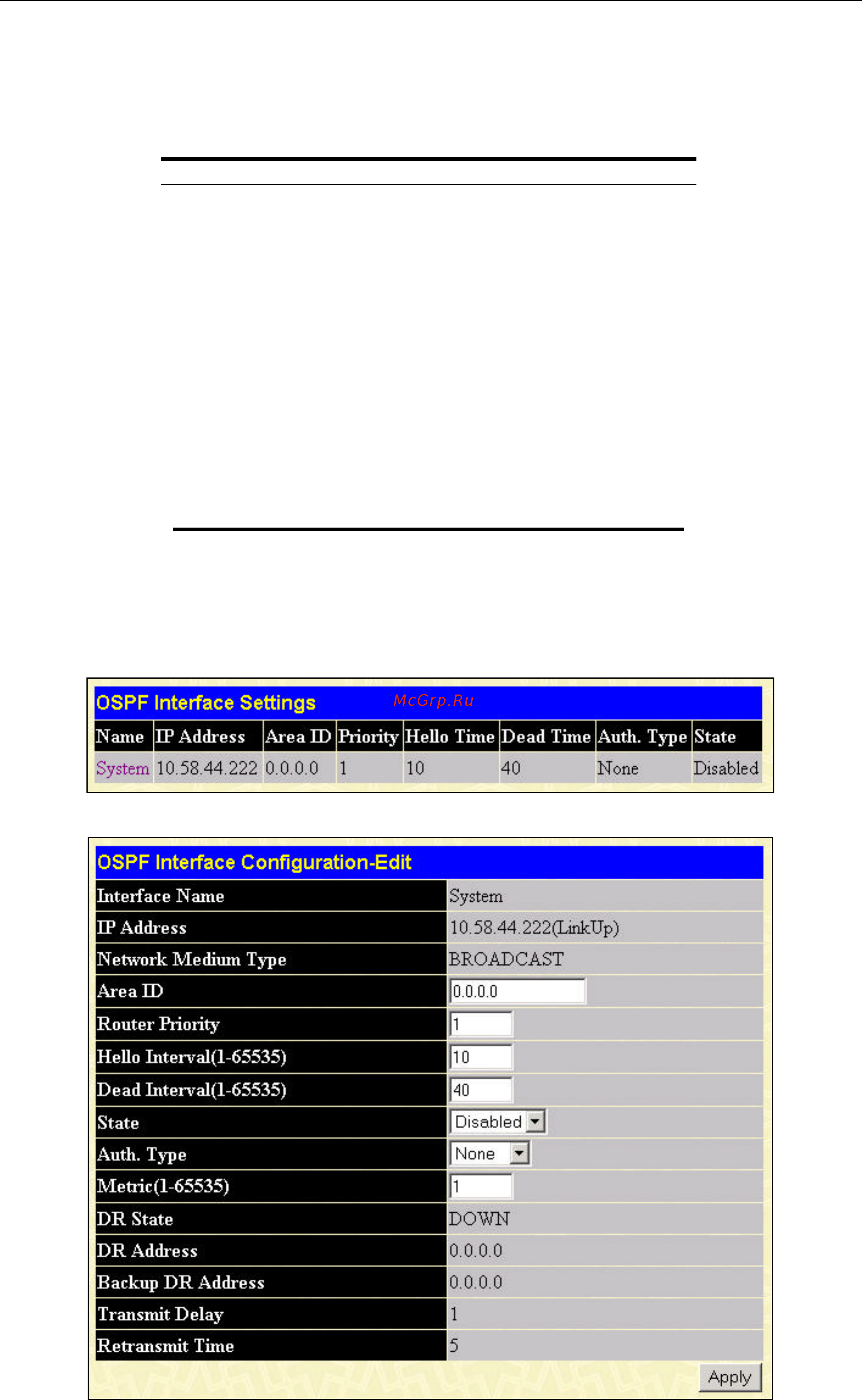D-Link DES-3350SR [121/184] Ospf interface settings