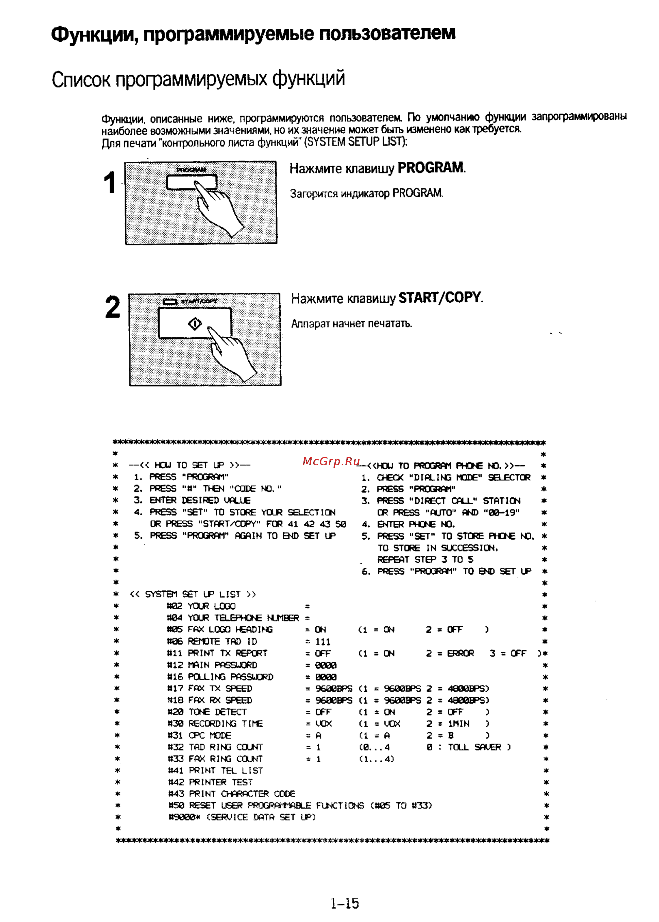 Panasonic KX-F50 [22/74] Список программируемых функций