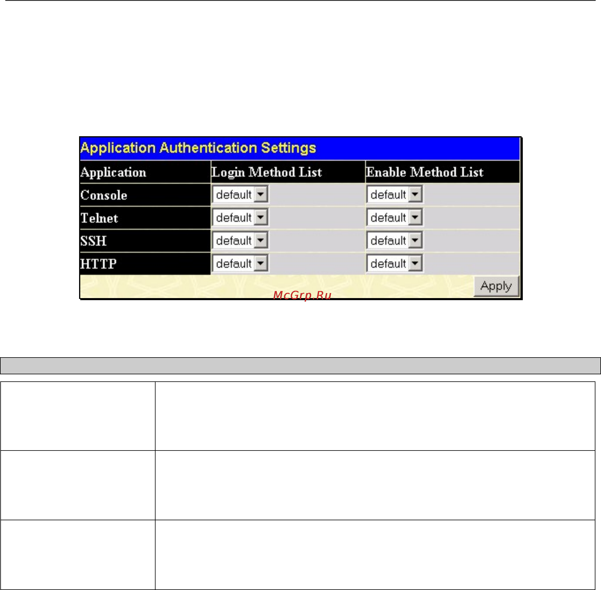 D-Link DGS-3208F [109/180] Application authentication settings