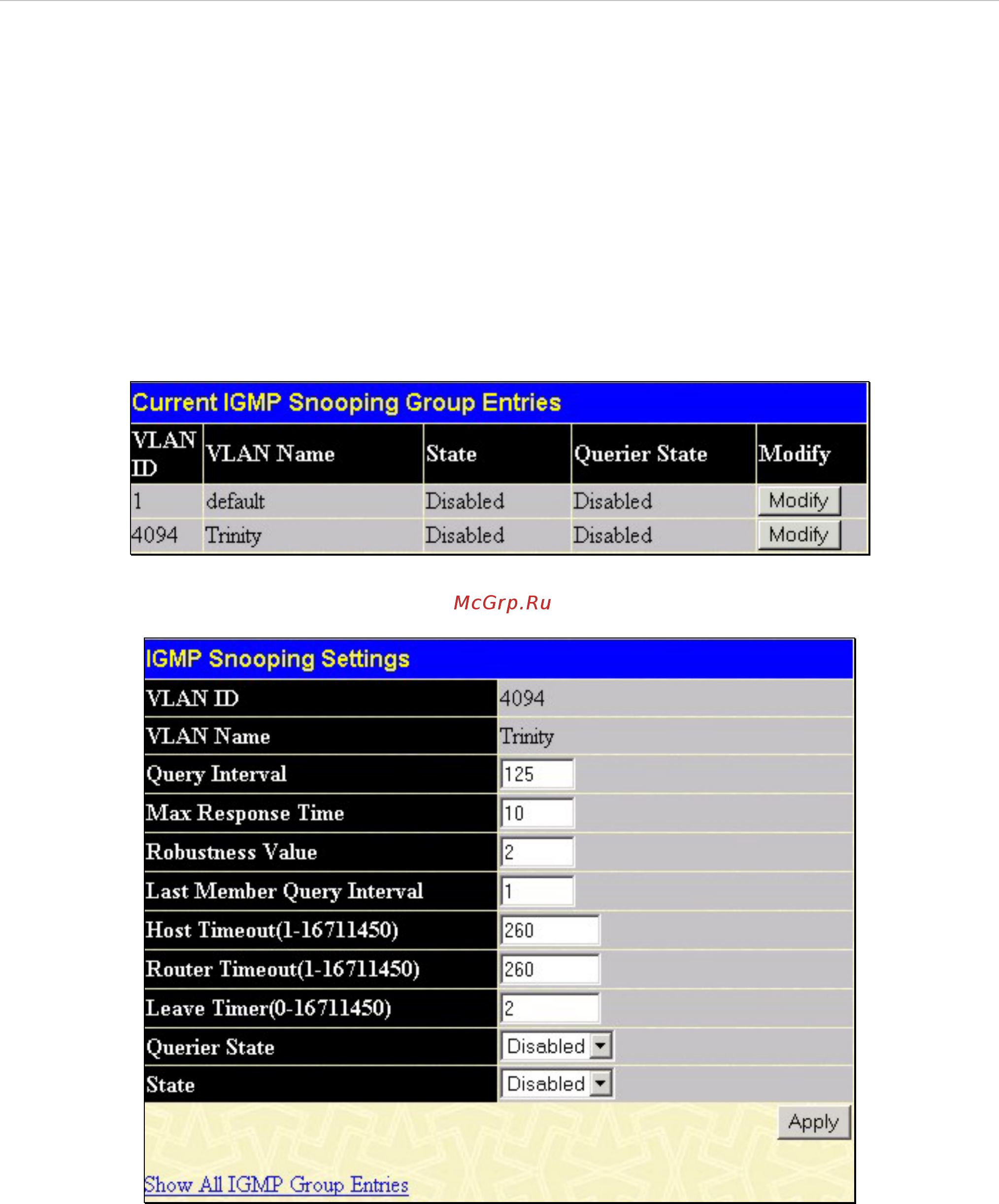 D-Link DES-3528P [53/260] Igmp snooping