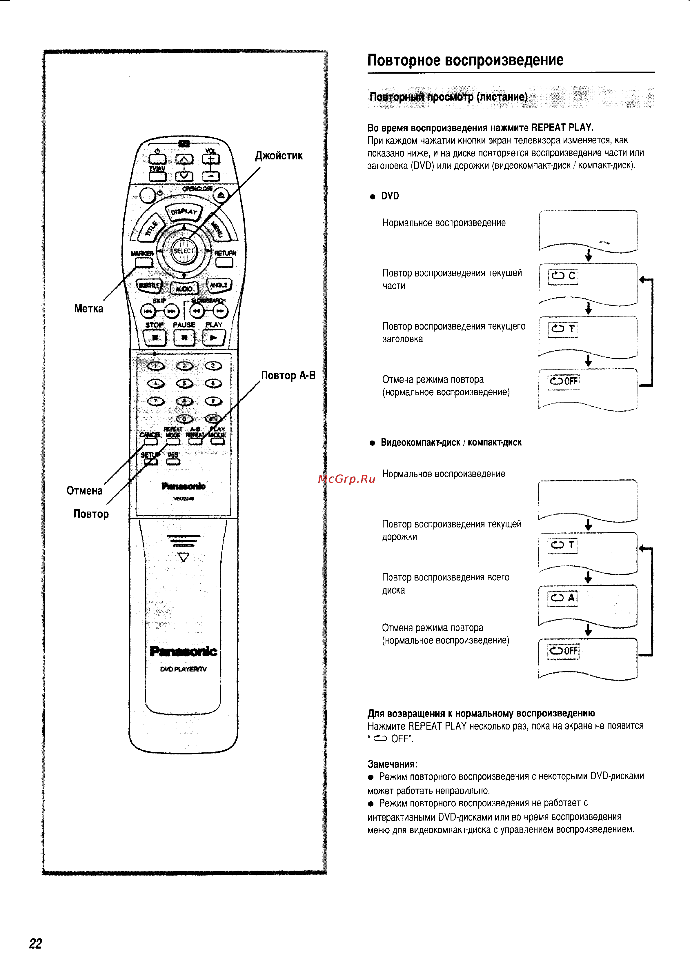 Panasonic DVD-A360EG-K [22/48] Повторное воспроизведение