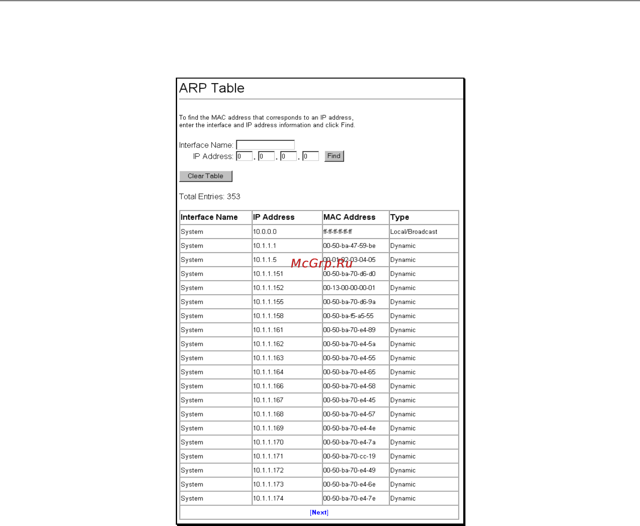 D-Link DES-3226S [125/242] Arp table