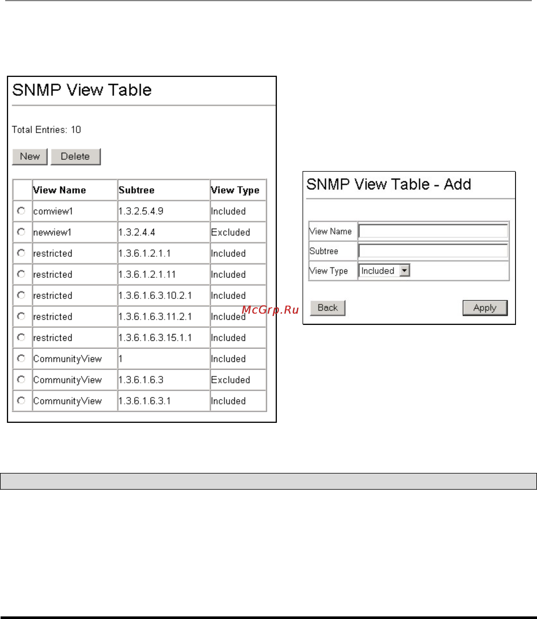D-Link DES-3326SR [110/240] Snmp view table