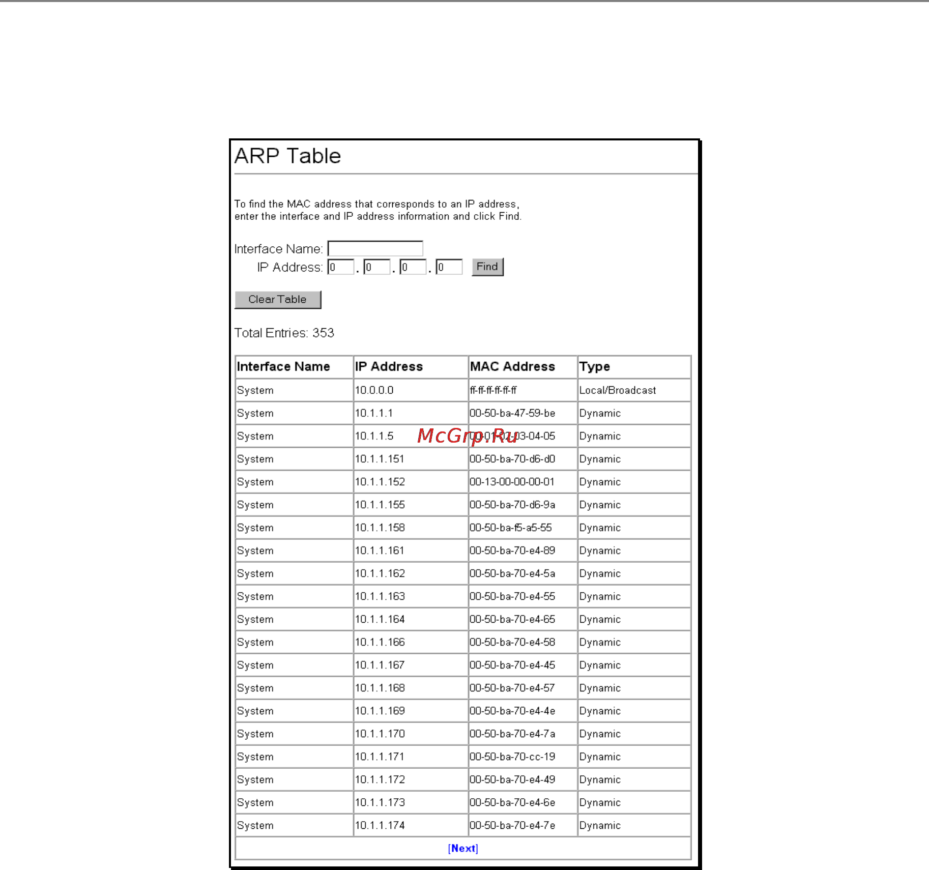 D-Link DES-3326SR [124/240] Arp table