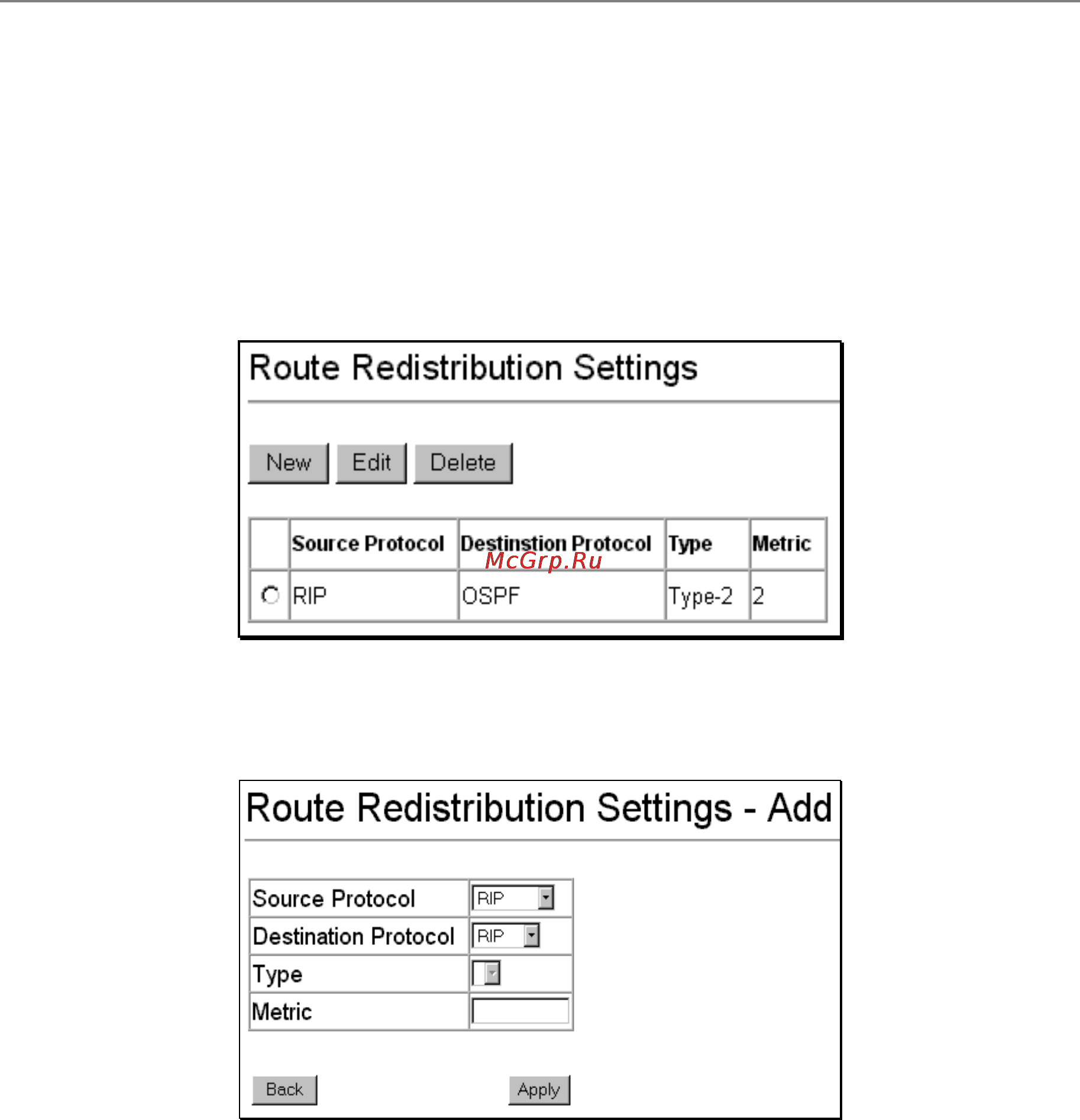 D-Link DES-3326SR [193/240] Route redistribution settings