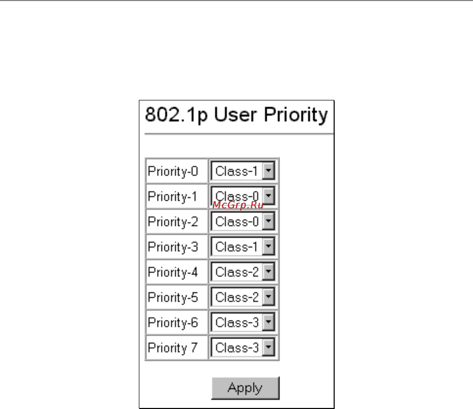 D-Link DES-3326SR [77/240] Configure 802 p user priority