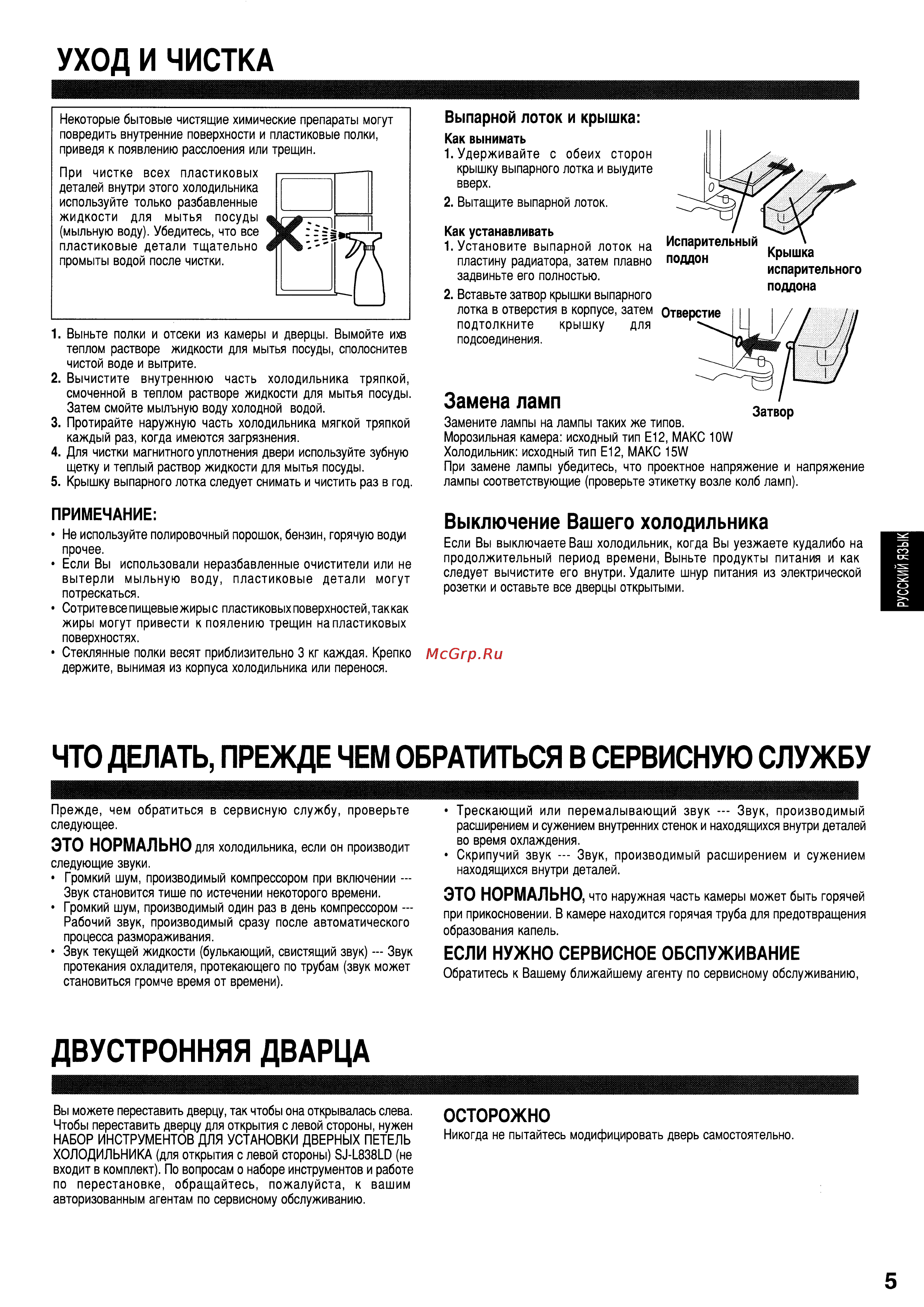 Sharp SJ-68L-T2 [5/7] Уход и чистка