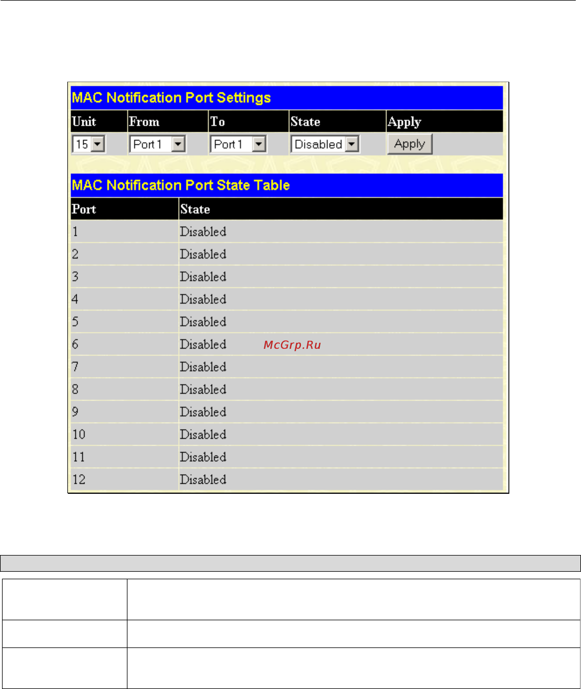 D-Link DGS-3212SR [112/224] Mac notification port settings