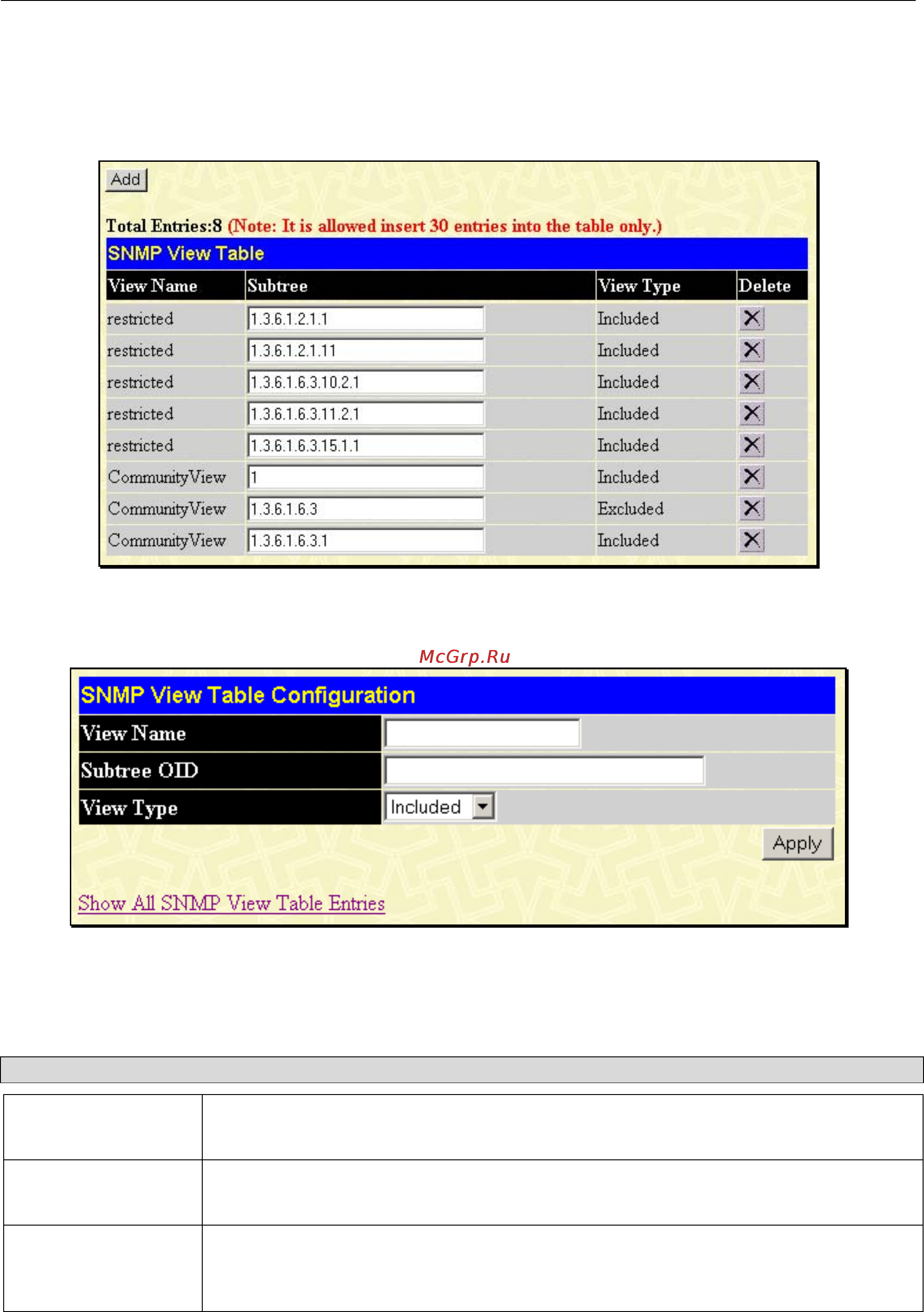 D-Link DGS-3212SR [159/224] Snmp view table