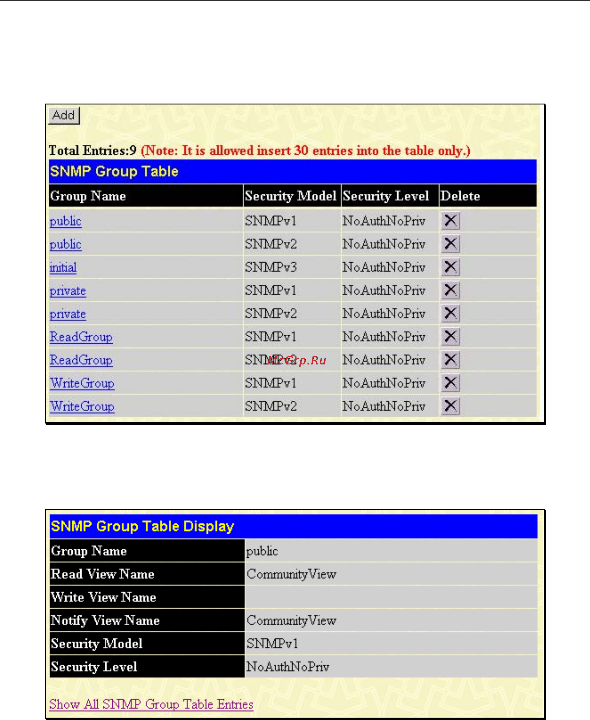 D-Link DGS-3212SR [160/224] Snmp group table