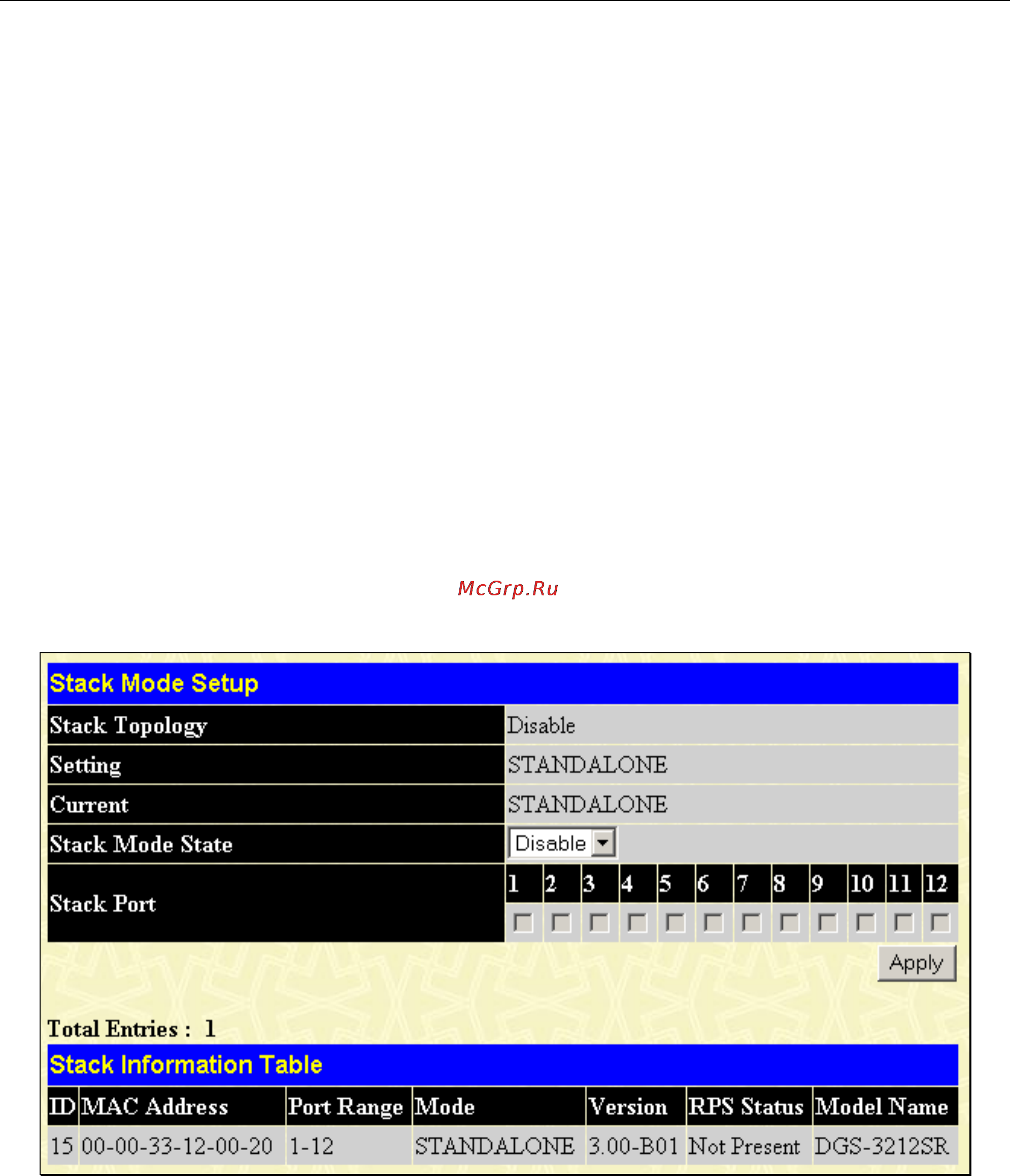 D-Link DGS-3212SR [166/224] Stack information