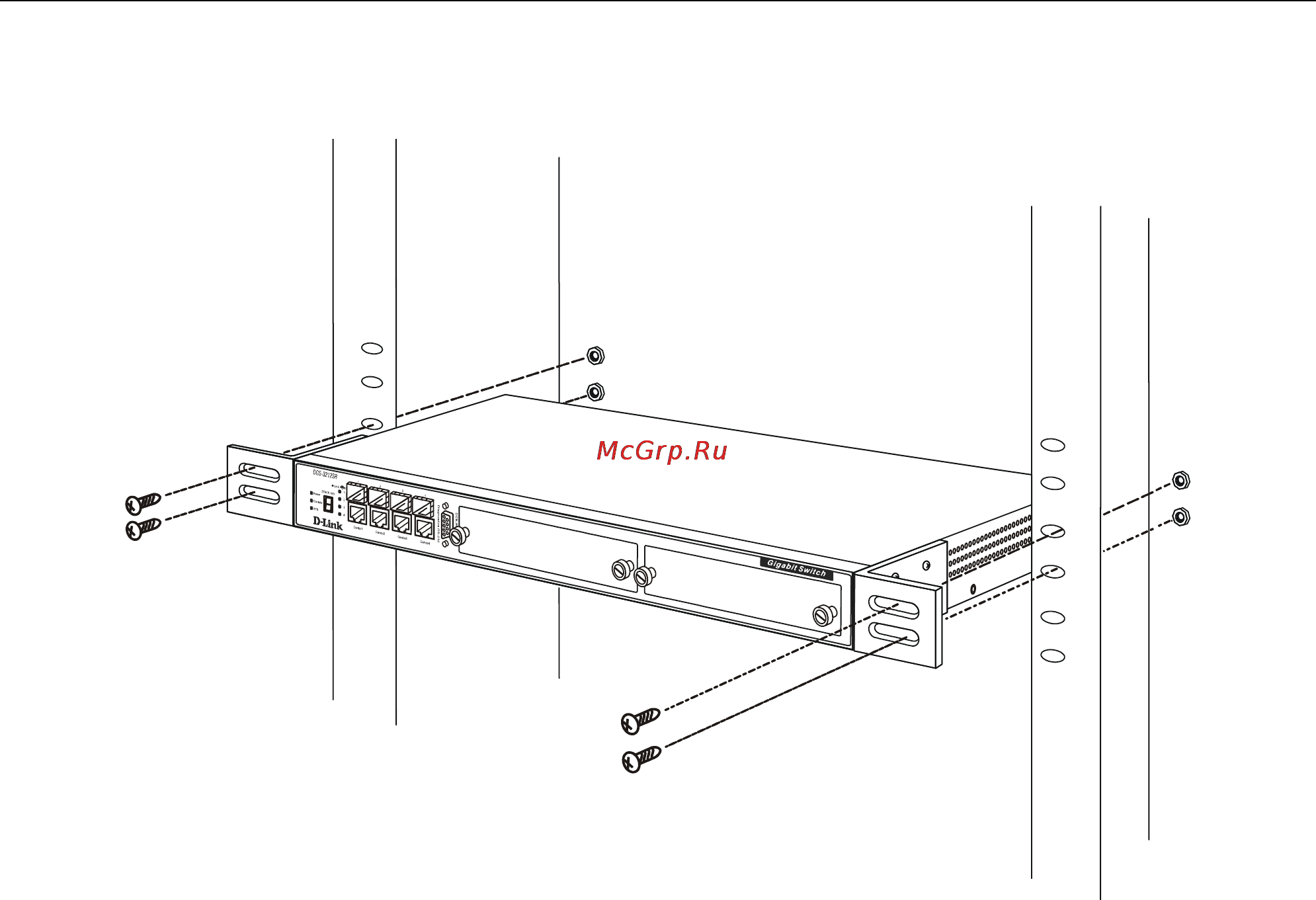 D-Link DGS-3212SR [24/224] Mounting the switch in a standard 19 rack