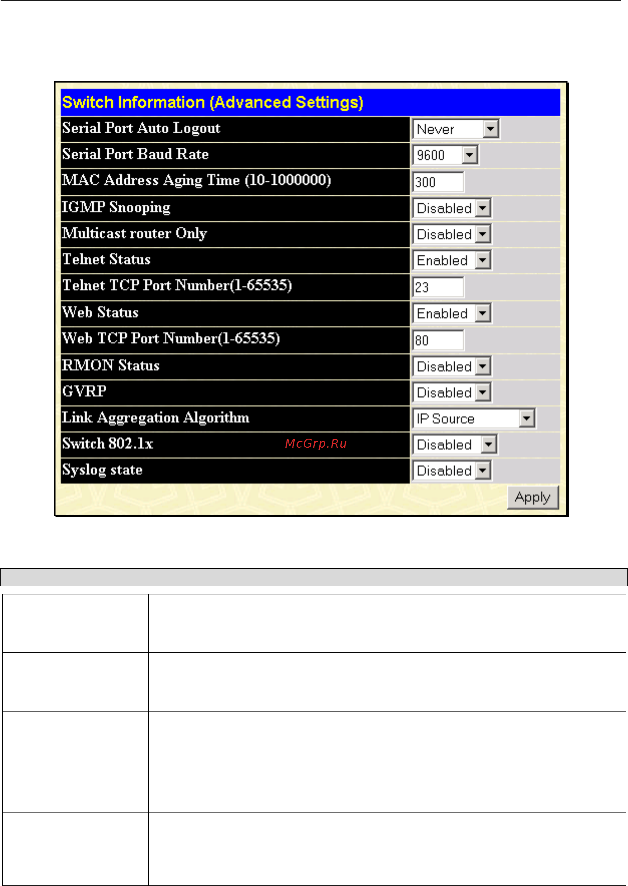 D-Link DGS-3212SR [44/224] Advanced settings