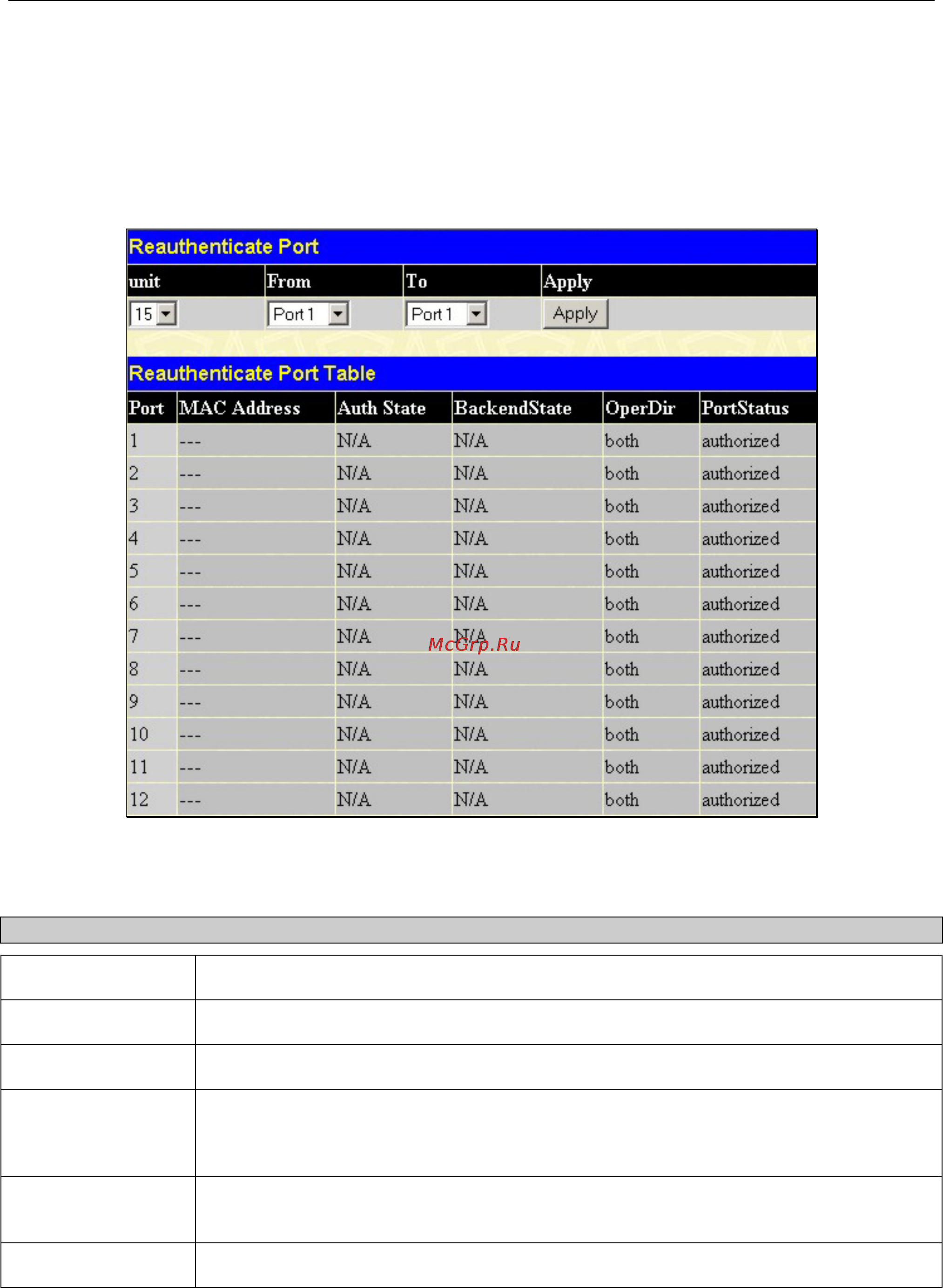 D-Link DGS-3212SR [74/224] Reauthenticate port s for port based 802 x