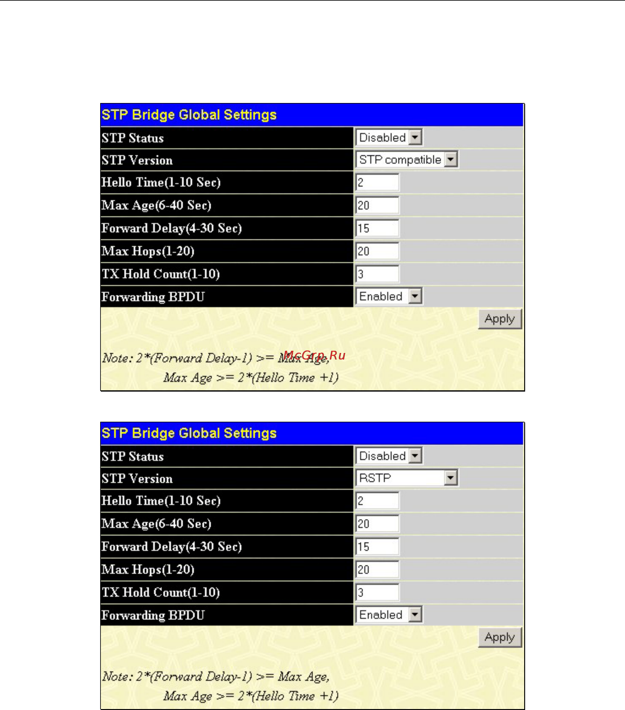 D-Link DGS-3212SR [83/224] Stp bridge global settings