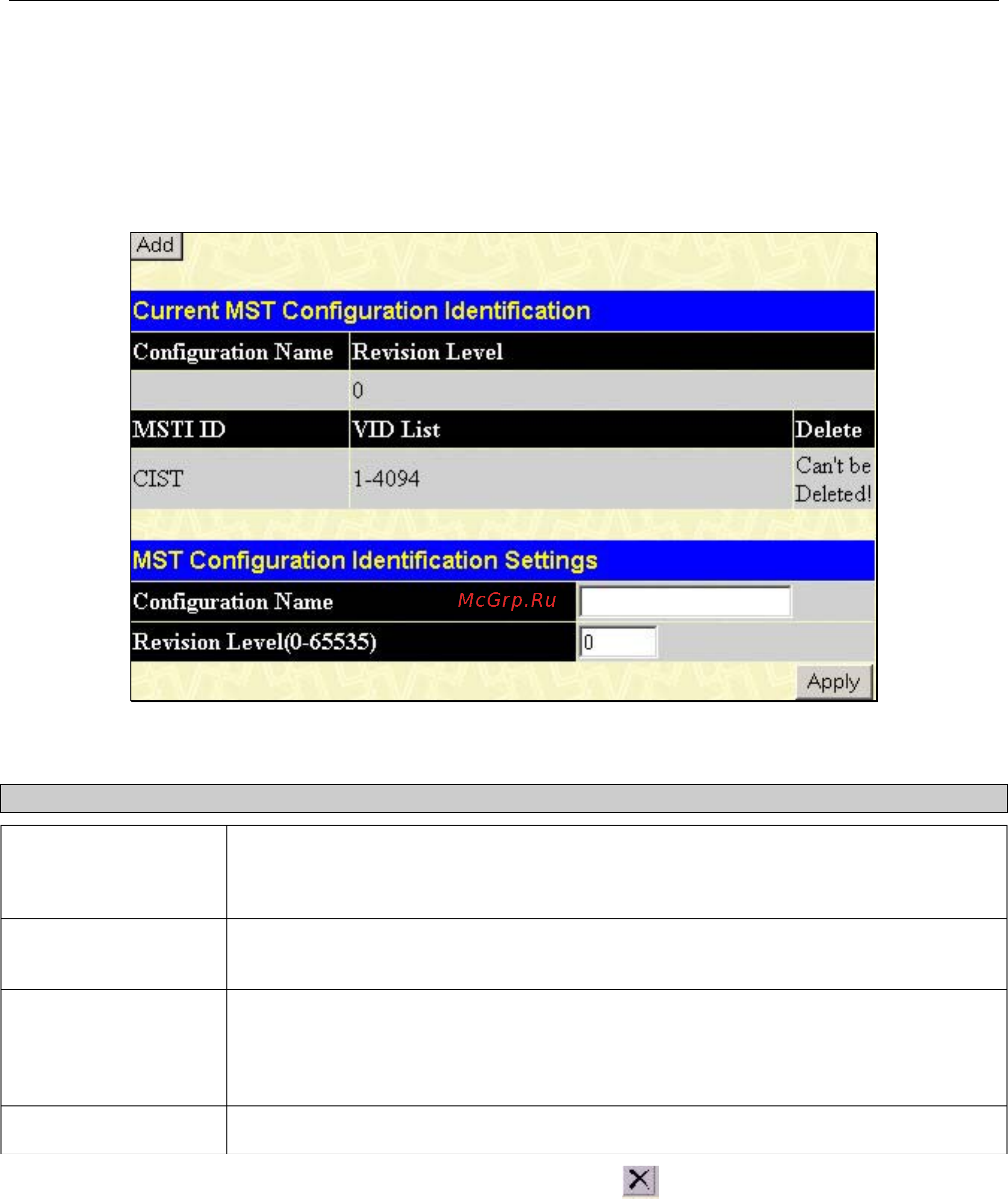 D-Link DGS-3212SR [86/224] Mst configuration table