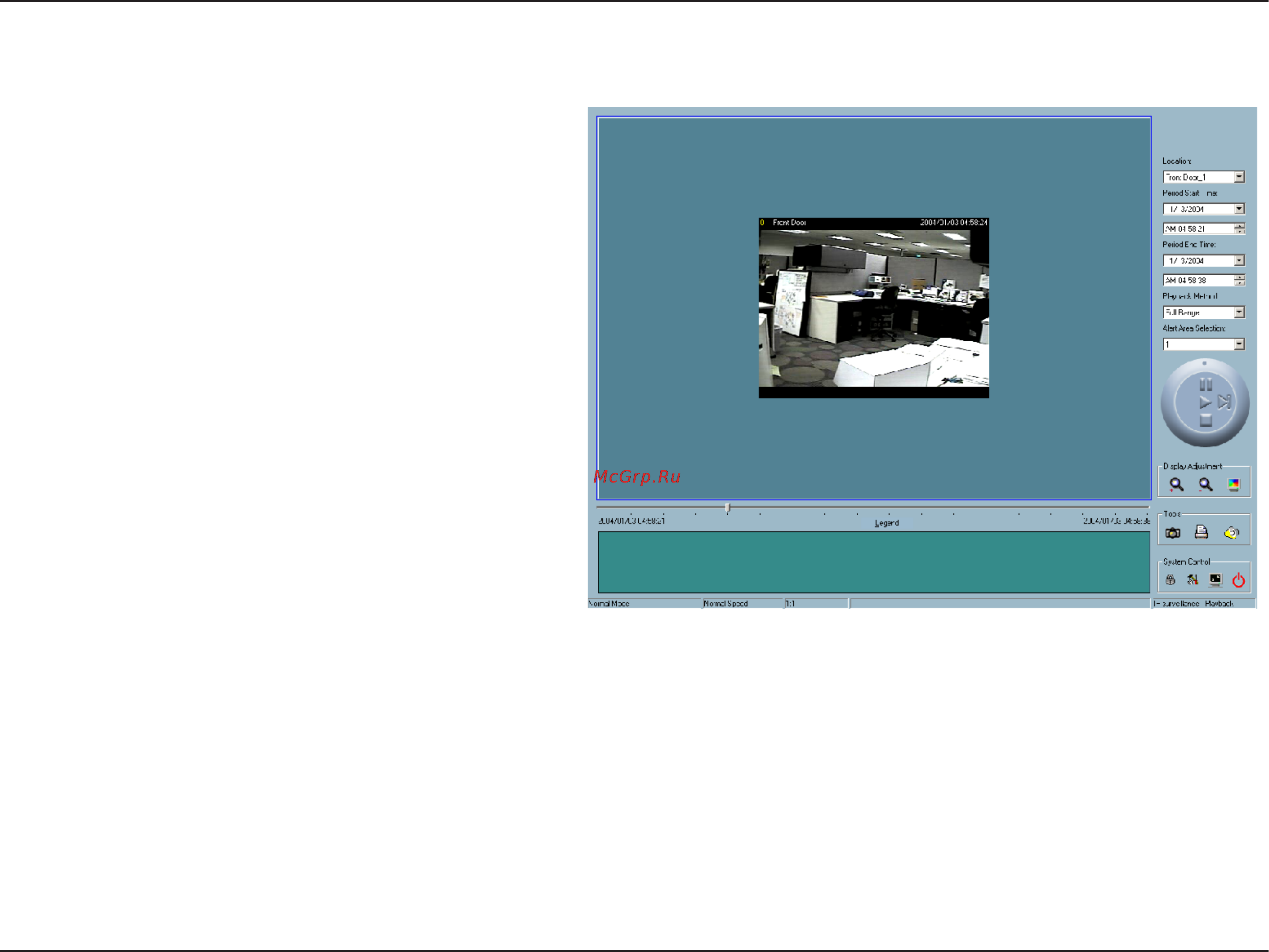 D-Link DCS-5220 [107/153] Under the normal display single frame mode you can use all the tools provided with the playback program except the page control in this mode the two labels under the pull bar show the starting and the ending time of the interval individually as shown below