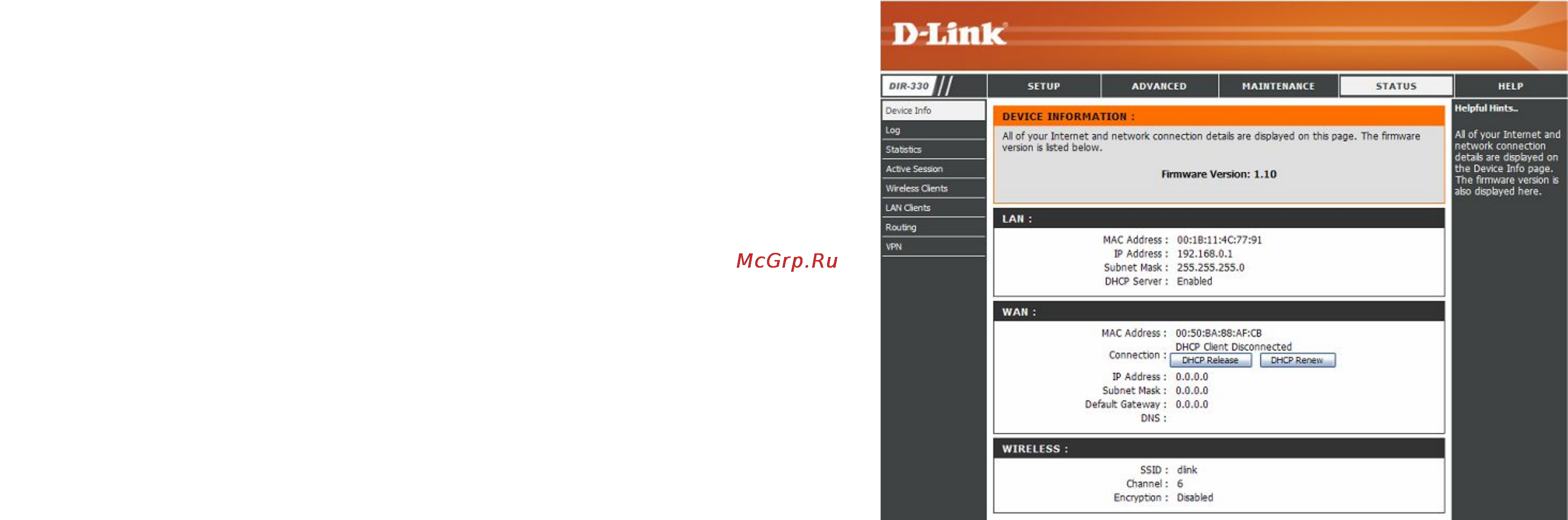 D-Link DIR-330 [60/97] Device information информация об устройстве