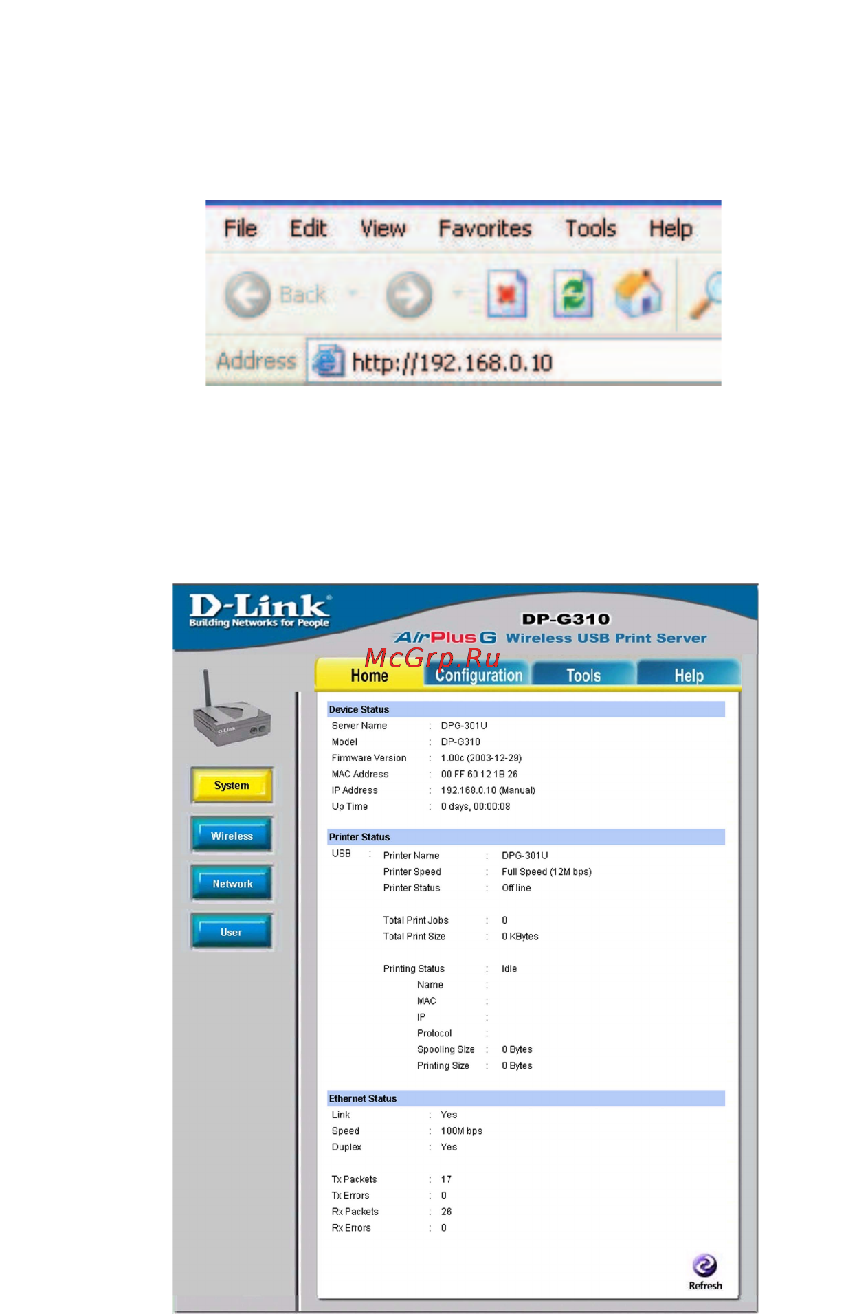 D-Link DP-G310 [12/88] Using the web configuration