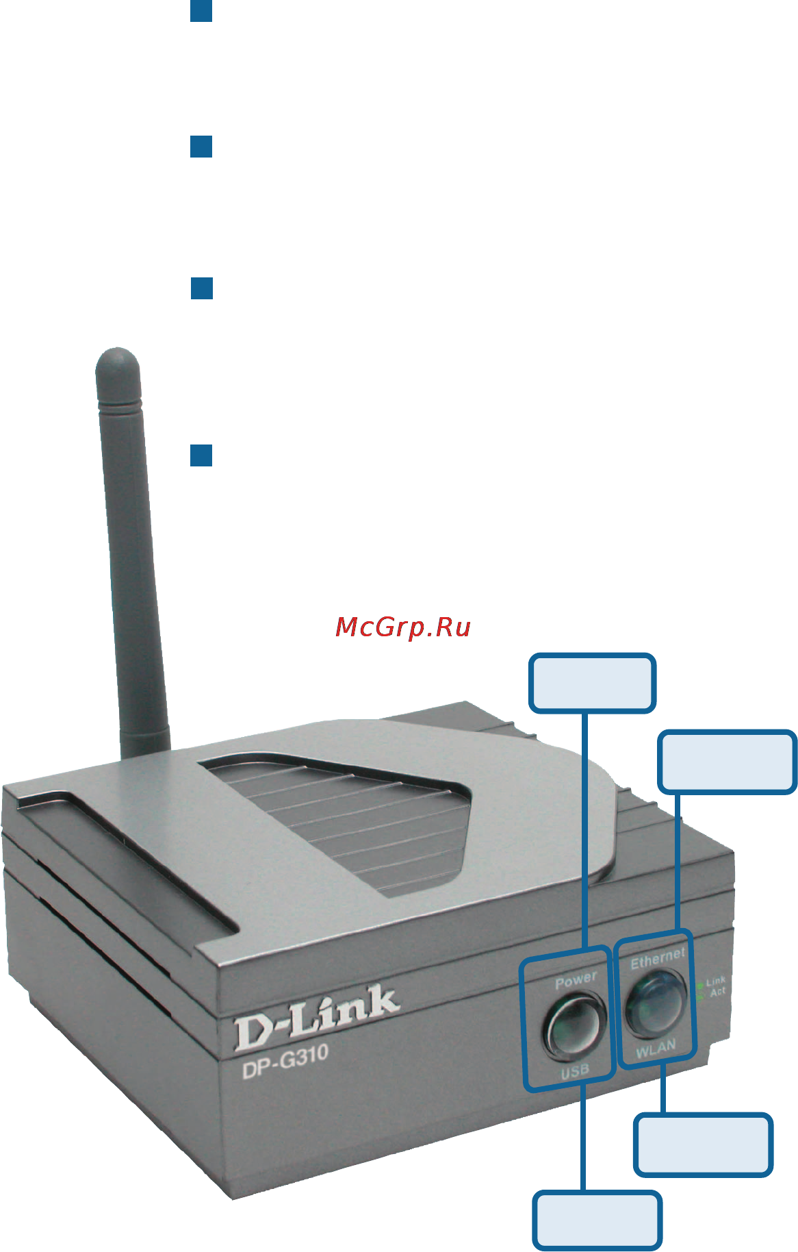 D-Link DP-G310 [6/88] Front panel led indicators