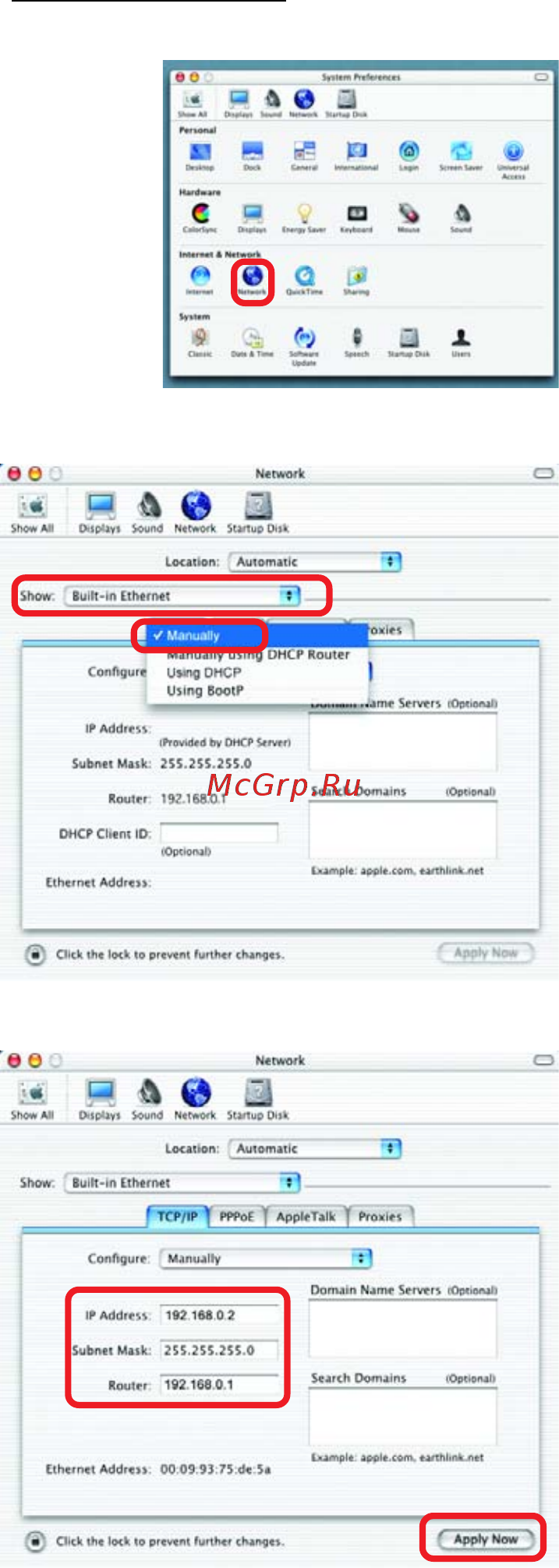 D-Link DI-624 [53/83] Networking basics assigning a static ip address with macintosh osx