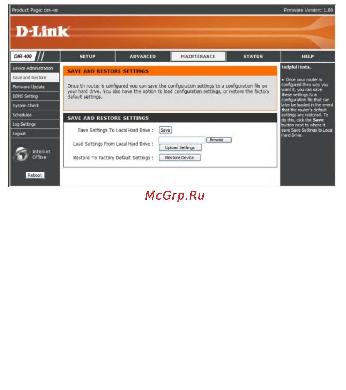 D-Link DIR-450 [54/104] Save and restore сохранение и восстановление настроек