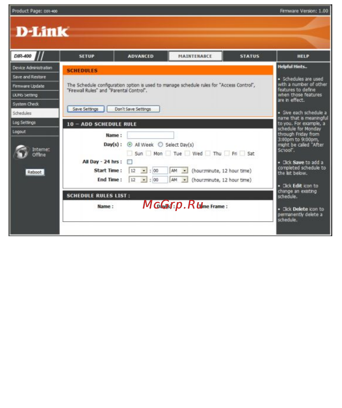 D-Link DIR-450 [58/104] Schedules расписания