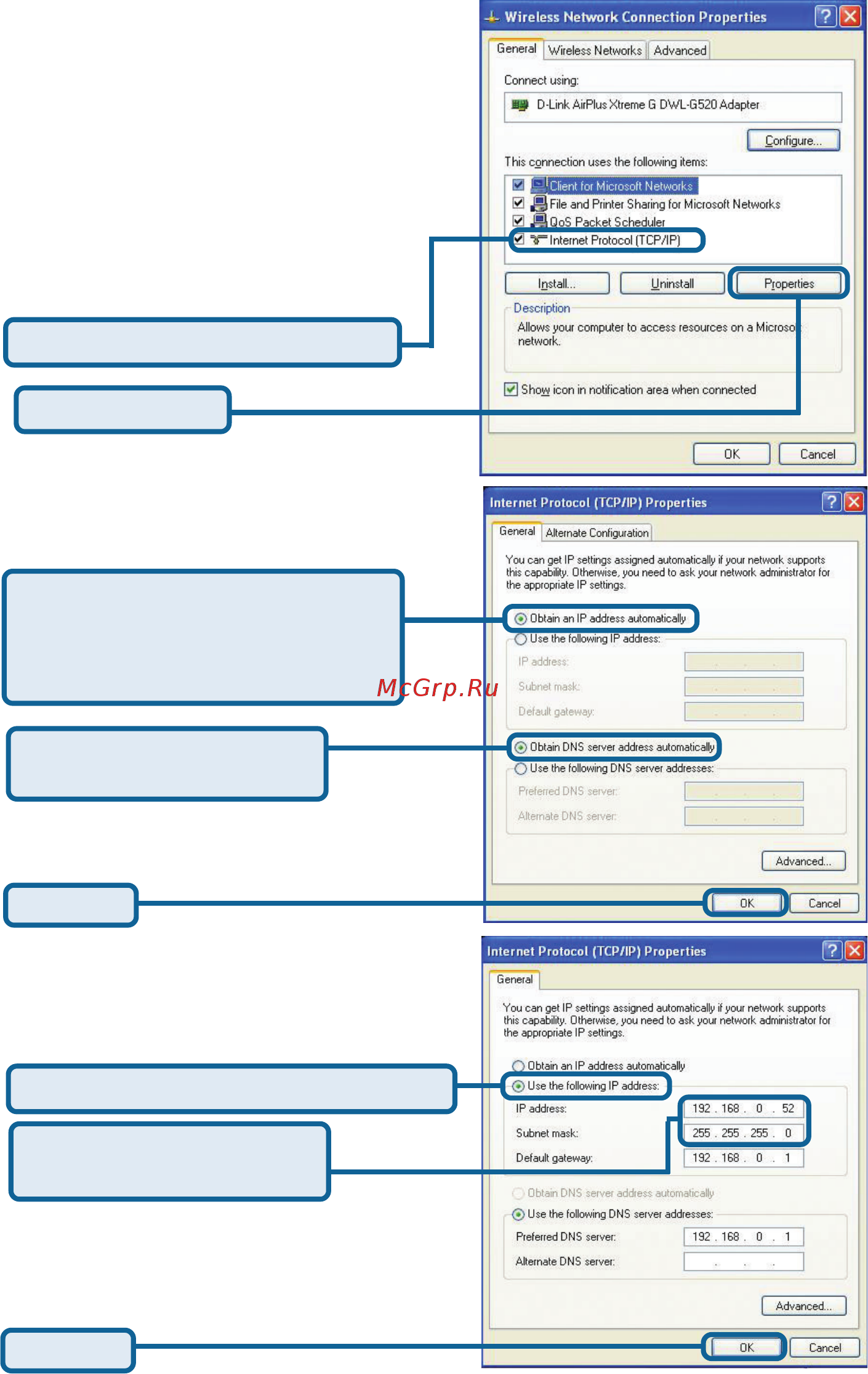 D-Link DWL-G520 [10/12] Ip address configuration