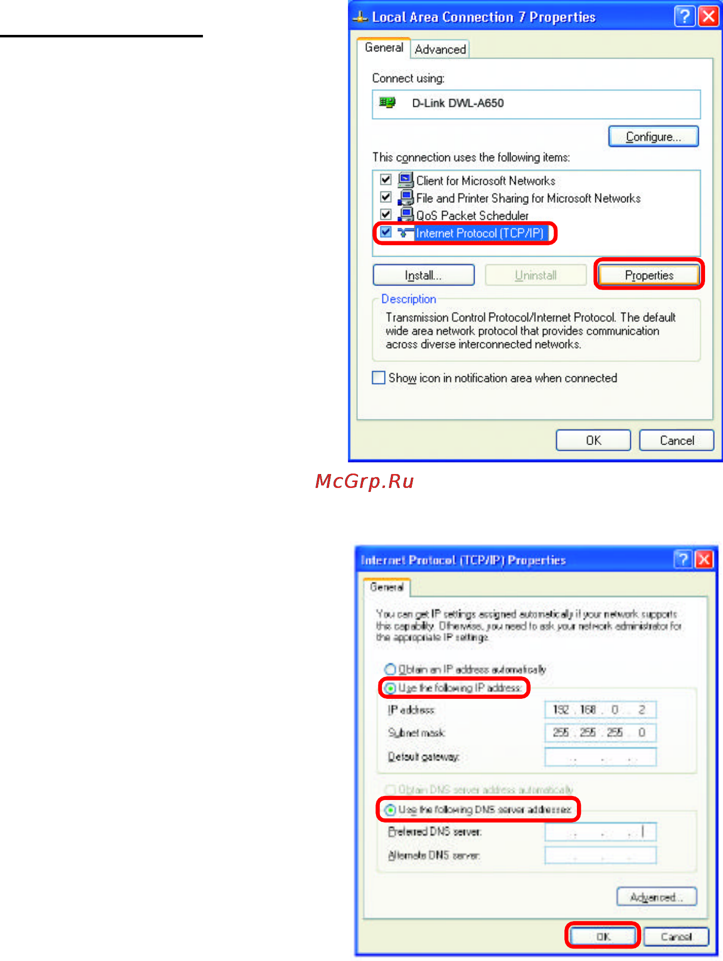 D-Link DWL-2000AP+ [36/53] Networking basics continued assigning a static ip address in windows xp 2000